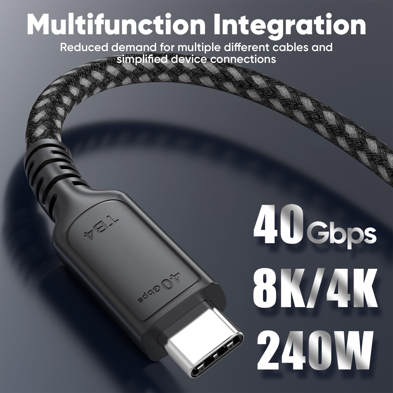 USB 4 Cable 10ft - 40Gbps High Speed USB-C Cable with 240W Fast Charging, 8K@60Hz/4K@120Hz Video Support - Compatible with Thunderbolt 4/3, MacBook Pro, iPad Pro, Galaxy S23 & More - Perfect for Home Office, Gaming & 4K Video Streaming