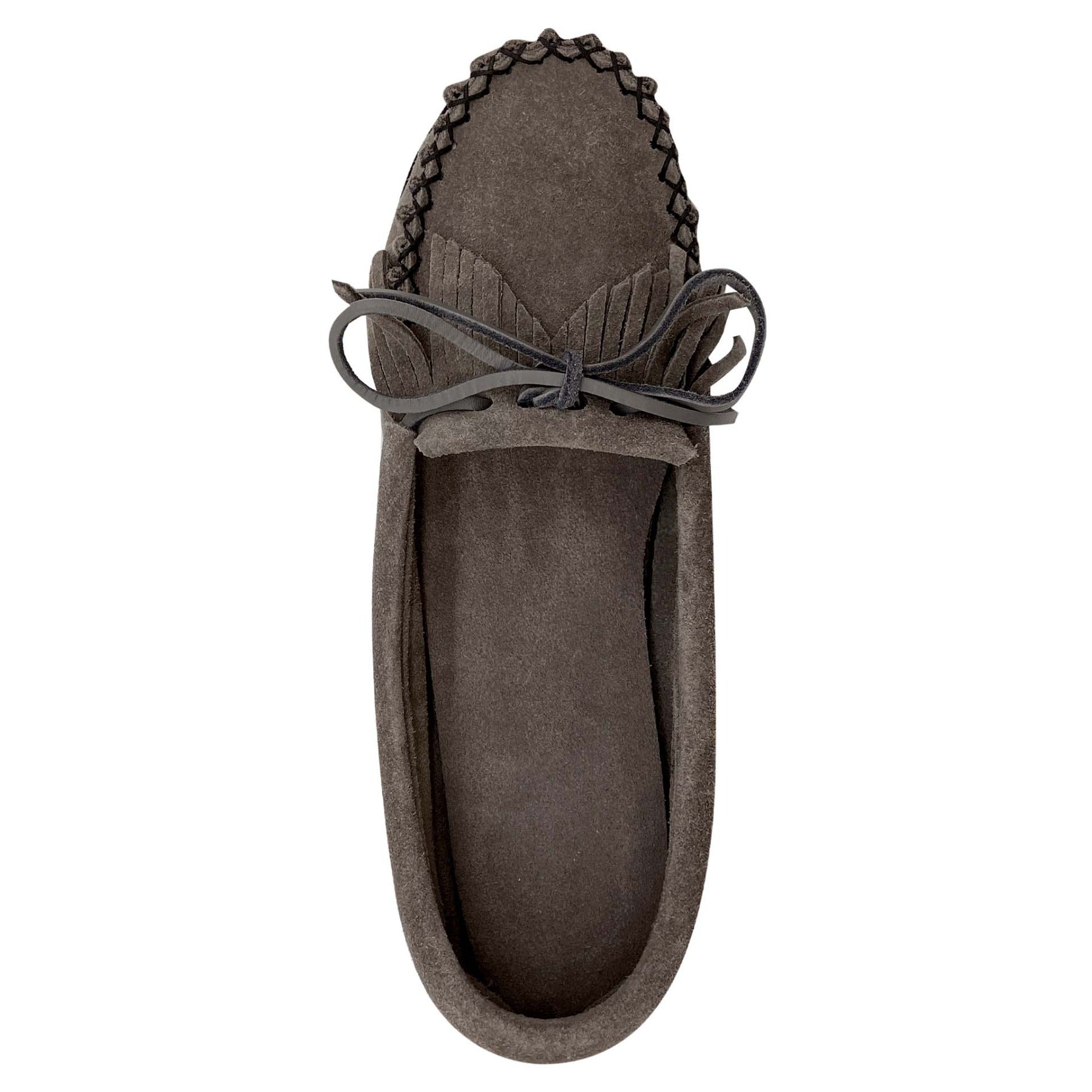 Women's Gray Suede Moccasins with Fringe Detail & Rubber Sole - Comfortable Slip-On Shoes for Casual Wear, Travel & Home