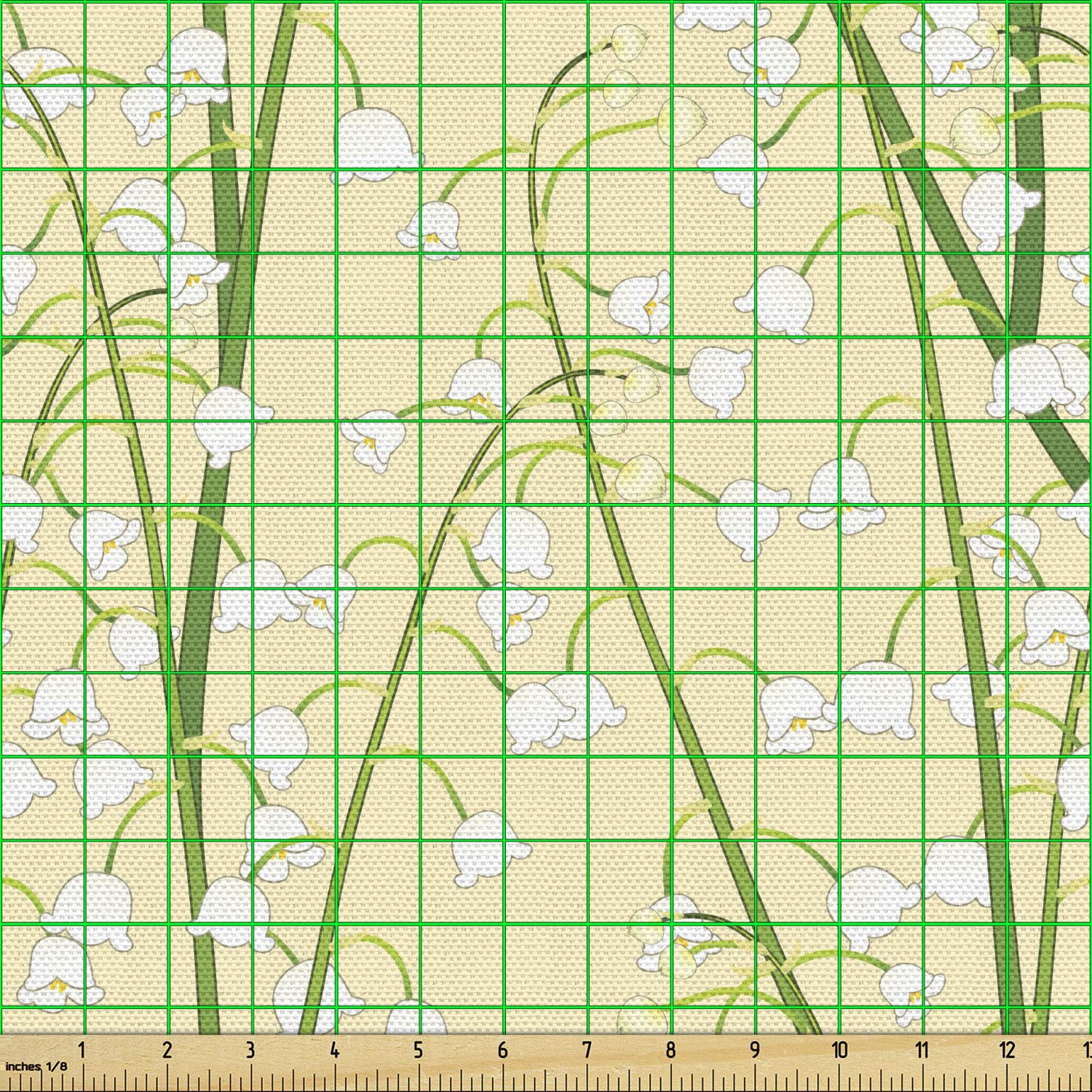 Lunarable Butter Yellow Fabric by The Yard - Spring Lily of The Valley Floral Print - 2 Yards Cream Fern Upholstery Fabric for Sofa, Curtains & Home Decor | Perfect for DIY Projects, Pillow Covers & Table Runners