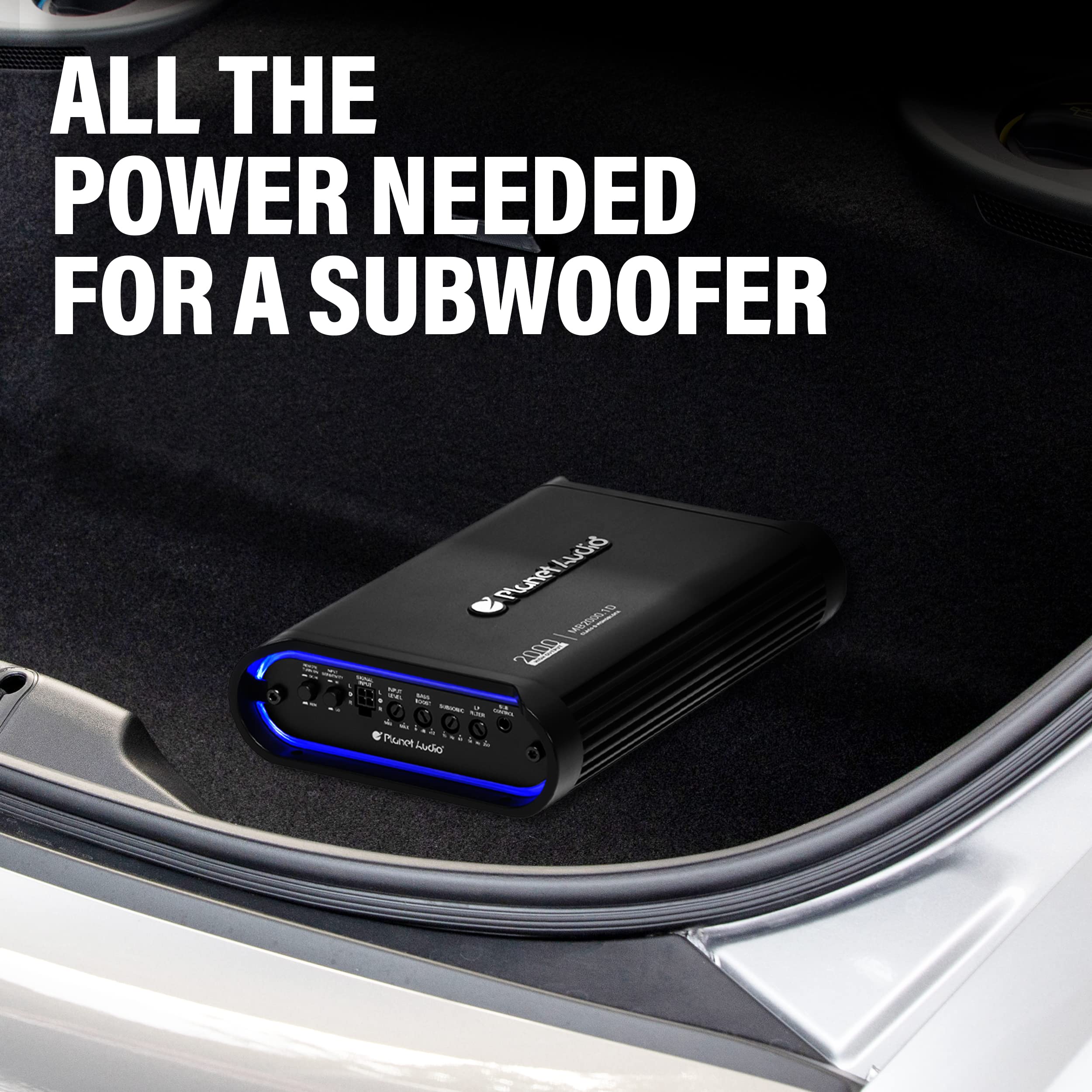 Planet Audio MB2000.1D 2000W Class D Monoblock Car Amplifier - 1 Ohm Stable, MOSFET Power Supply, High Output for Car Speakers & Subwoofers | Perfect for Car Audio Systems & Bass Upgrades