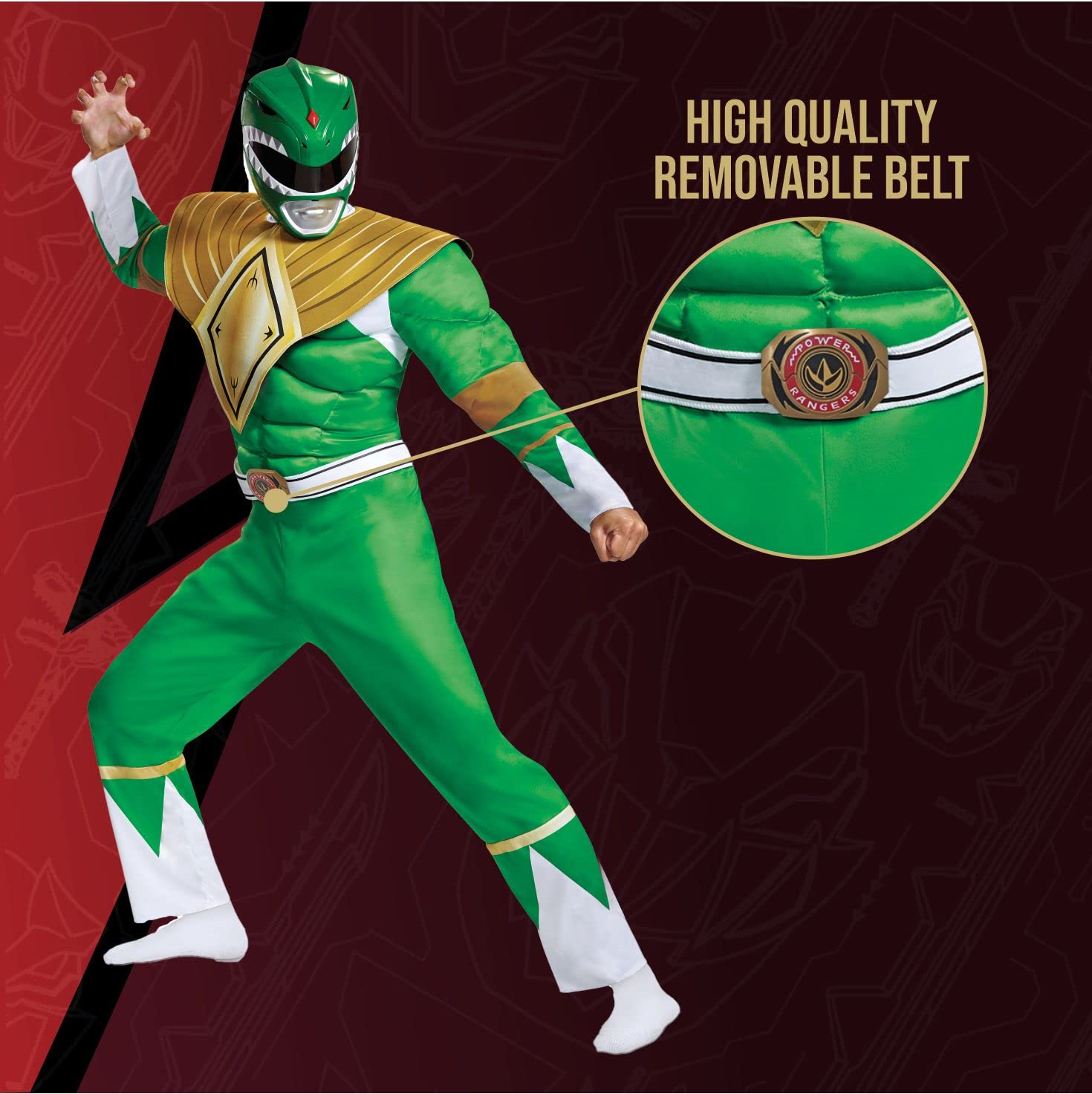 Green Ranger Classic Muscle Adult Costume for Men - Power Rangers Cosplay & Halloween Costume - Perfect for Comic Con, Costume Parties & Themed Events