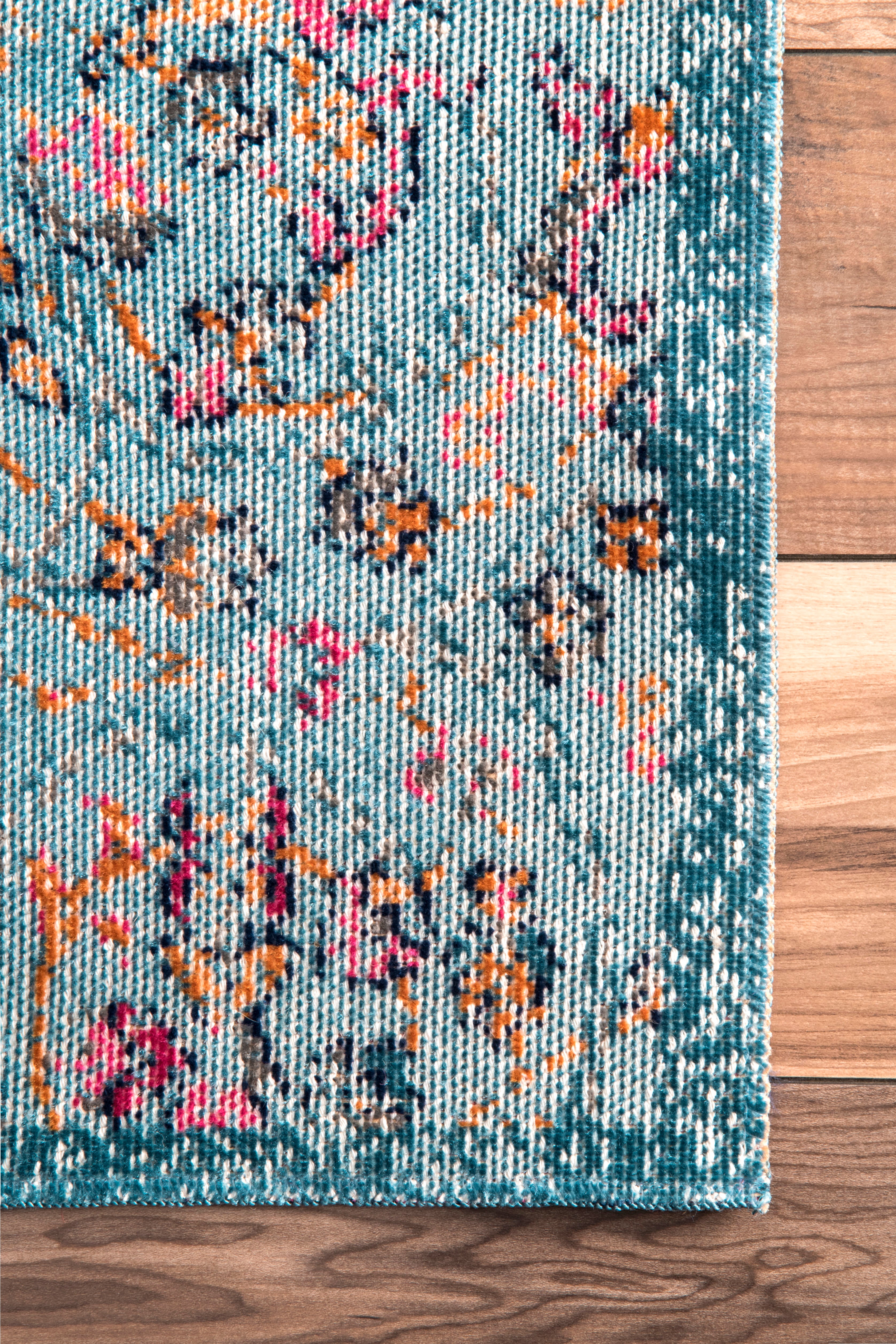Floral Mandala Area Rug - Aqua Blue Bohemian Decor for Living Room, Bedroom, or Yoga Space