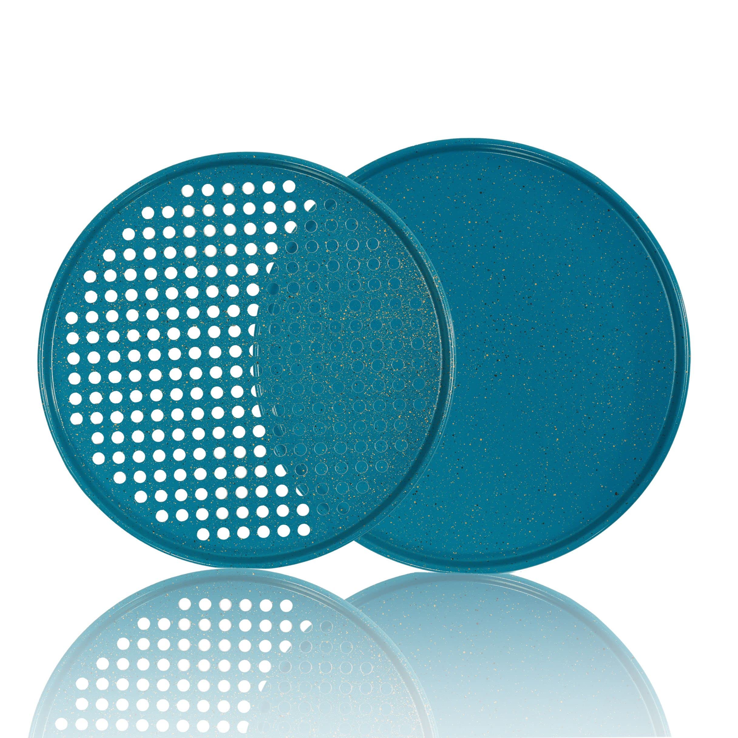 Ultimate 2-Piece Pizza Pan Set - 12-inch Nonstick Ceramic Coated Pizza Pans (Blue Granite) | Includes Solid & Perforated Pans for Perfect Homemade Pizza, Baking & Roasting | Ideal for Oven, Grill & Outdoor Cooking