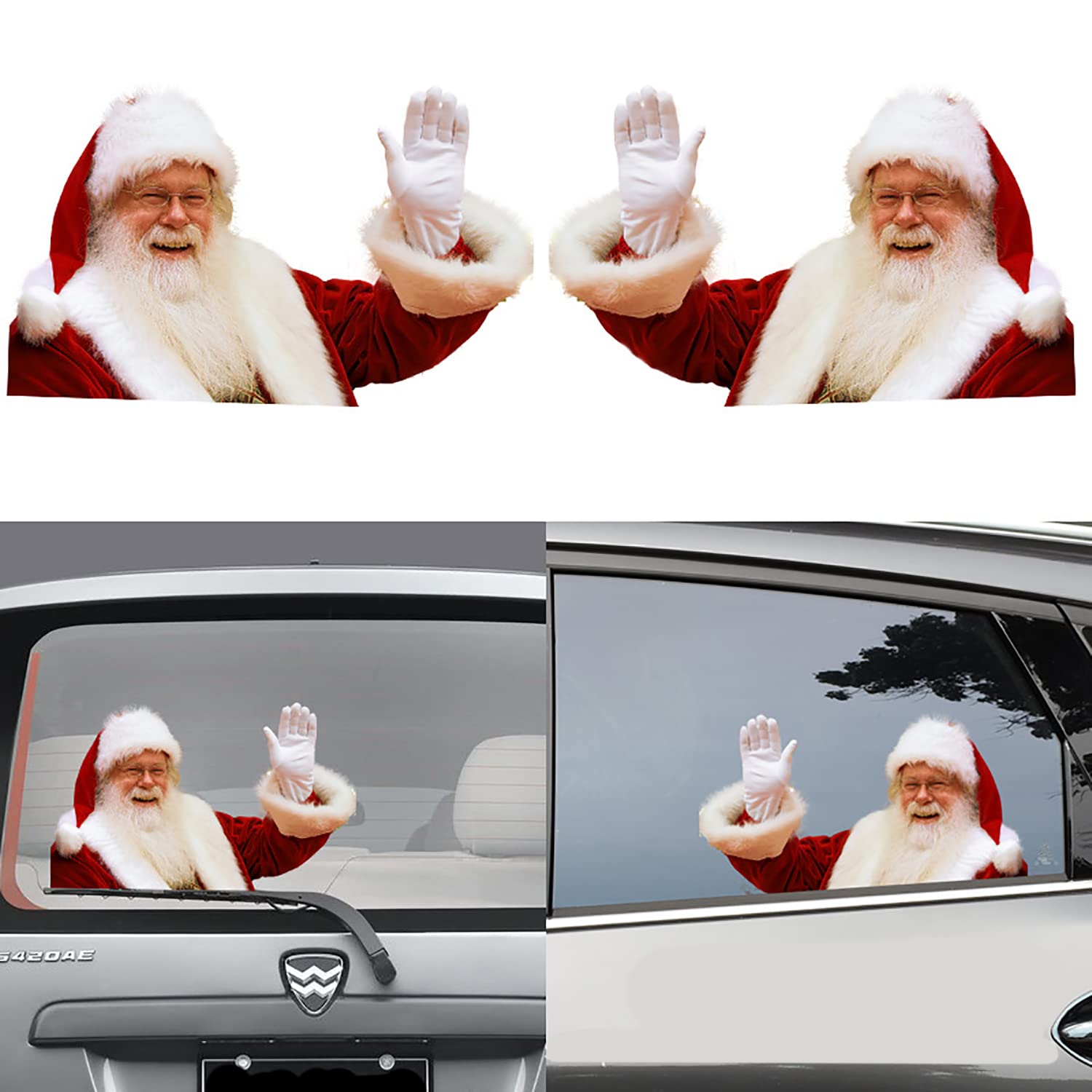 Funny Santa Claus Car Window Stickers - 2 Pack PVC Self-Adhesive Christmas Decals for Rear Windows (11.8x11.8 Inches) - Perfect for Holiday Car Decorations & Christmas Party Vehicle Decor