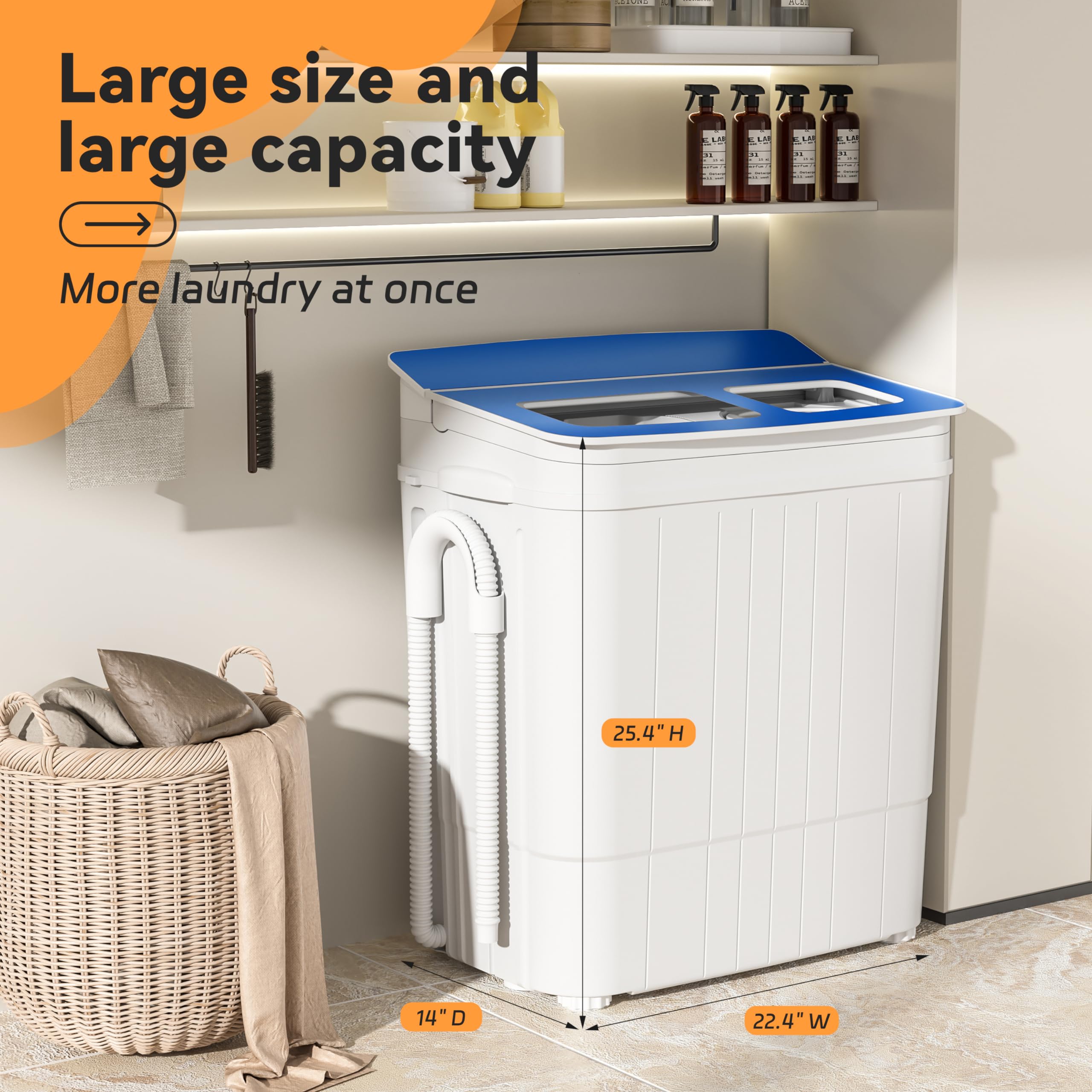 INTERGREAT Portable Twin Tub Washing Machine 17.6Lbs - Compact Washer & Dryer Combo for Camping, Dorms, Apartments, RV - Mini Laundry Solution for Small Spaces (Blue) - Perfect for Travel, Outdoor Adventures & Tiny Homes