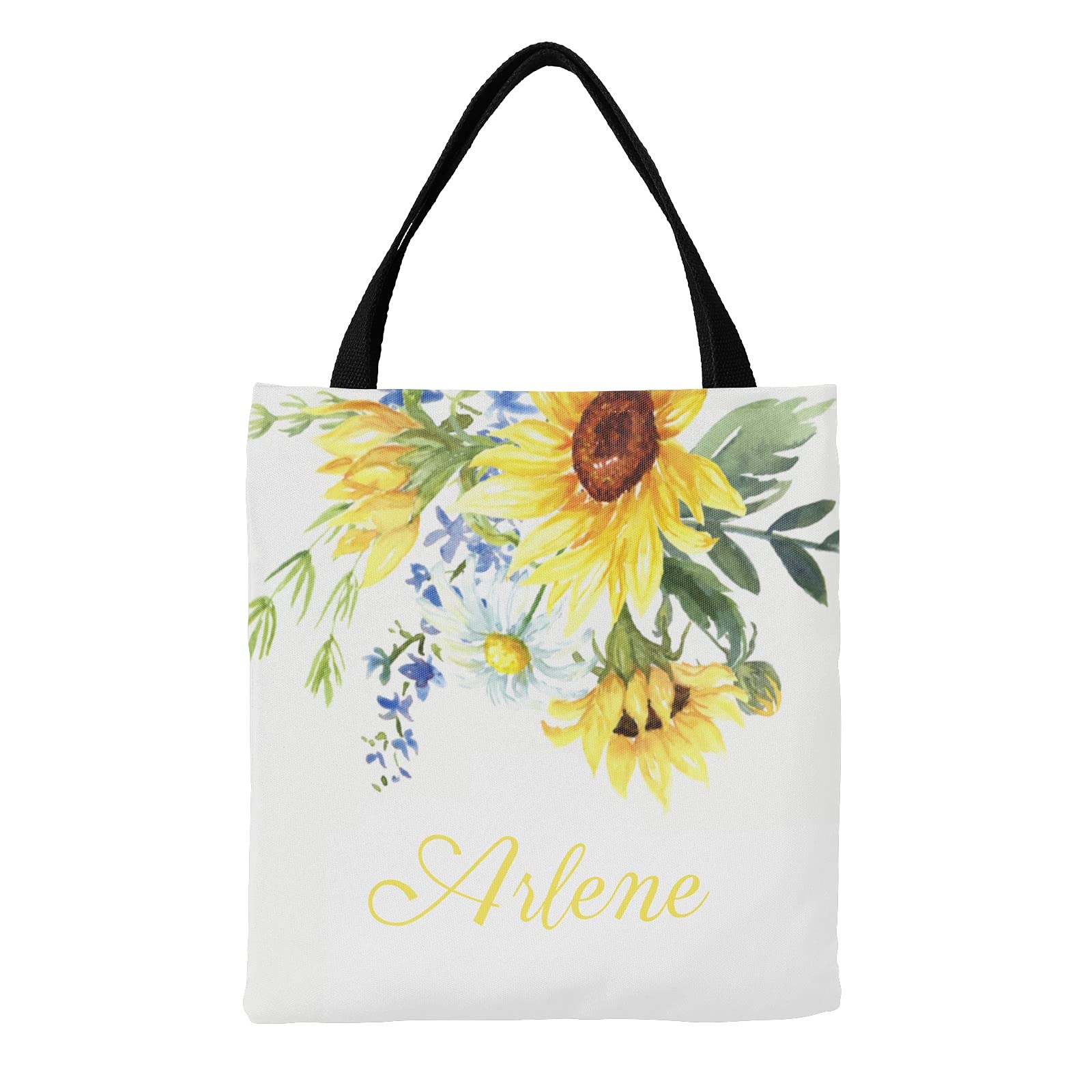 Personalized Sunflower Canvas Tote Bag - Cheerful Yellow Floral Design, Reusable Shopping Bag for Women, Eco-Friendly Grocery Tote, Travel & School Handbag Gift (14.17 x 14.57 Inches) - Perfect for Farmers Market, Beach Trips & Daily Errands