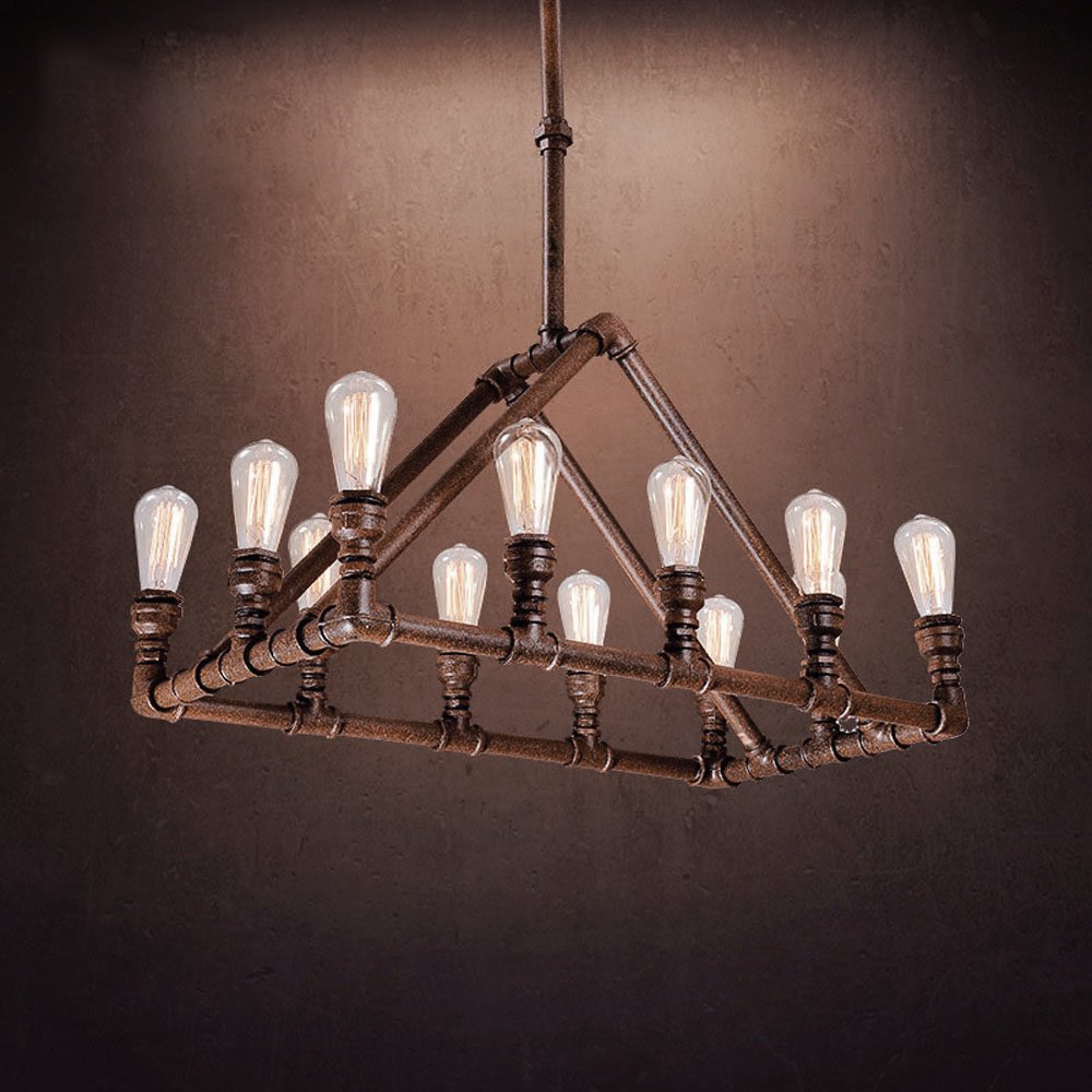 Industrial Retro Vintage Pipe Chandelier - 16-Light LED Edison Ceiling Light, Rustic Black Steampunk Pendant Lamp for Dining Room, Kitchen Island & Living Room Decor