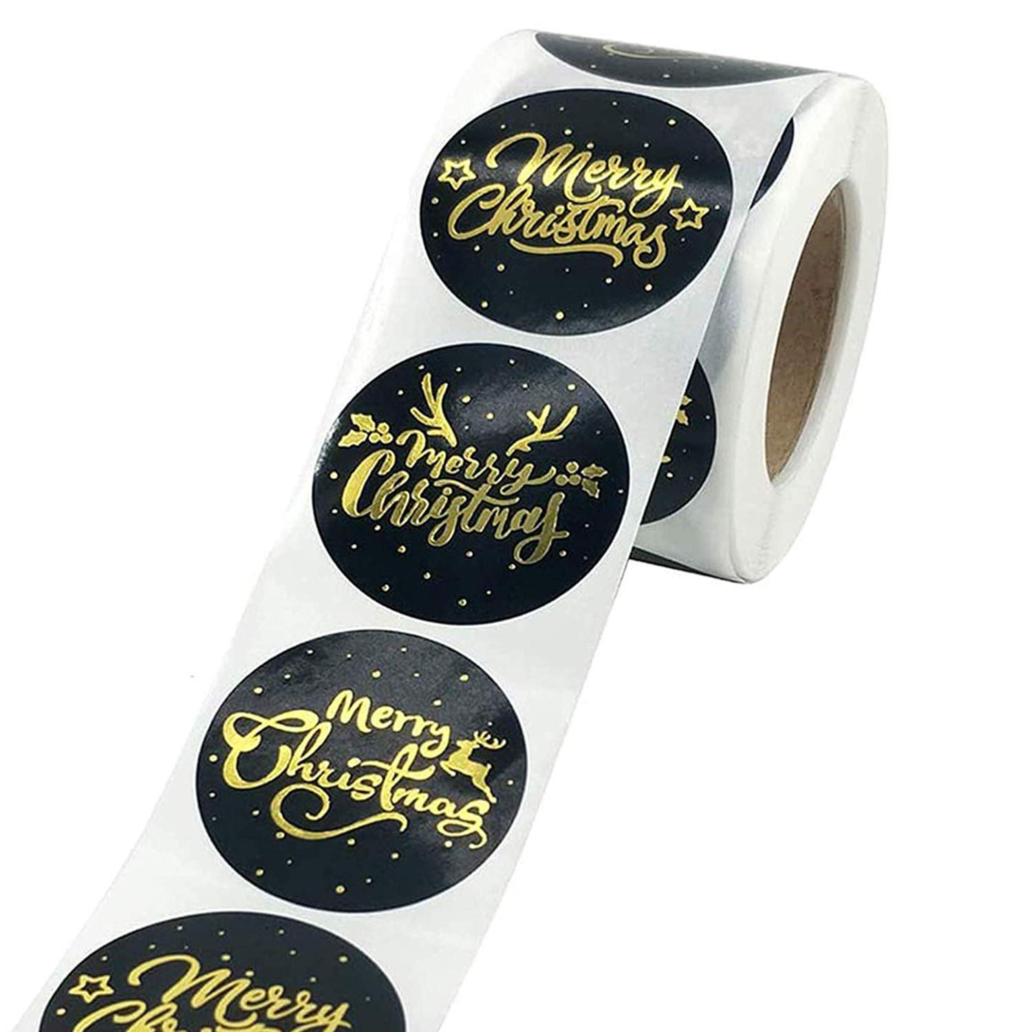 500pcs Christmas Stickers Bulk - 1 Inch Thank You Stickers with 3 Festive Patterns, Self-Adhesive Holiday Stickers for Gift Wrapping, Party Decorations, Business Gifts & Holiday Cards (Black) - Perfect for Christmas Parties, Office Gifts & Seasonal Packaging
