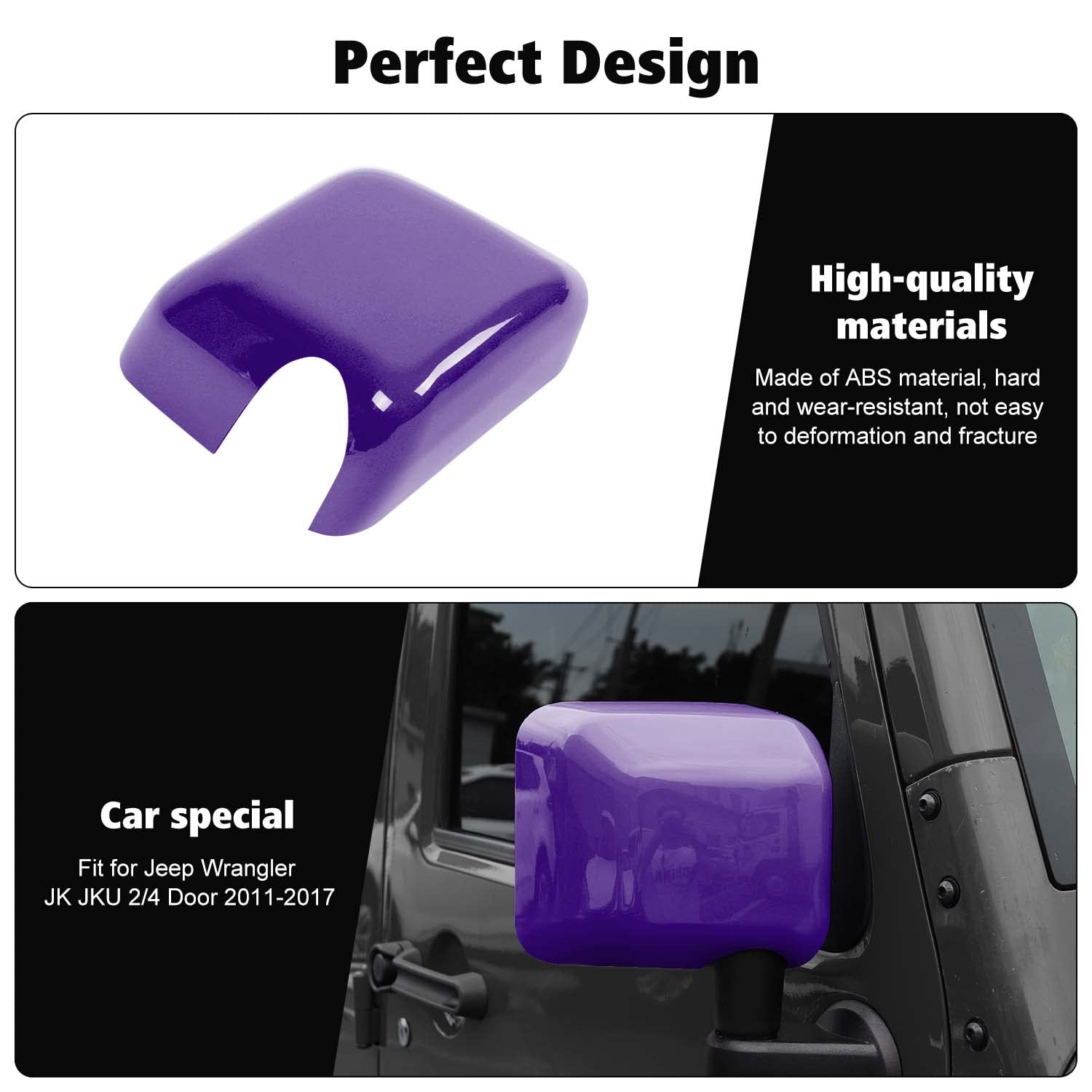 Jeep Wrangler JK JKU Rearview Mirror Cover Trim Shell Kit (2007-2017) - Purple Exterior Decoration Accessories | Enhance Style & Protection for Off-Road Adventures