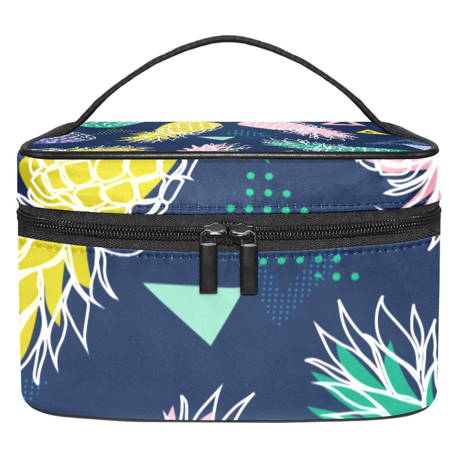 Portable Travel Makeup Organizer Bag for Women - Waterproof Cosmetic Case with Pineapple Navy Blue Design | Perfect for Toiletries, Makeup Storage & On-the-Go Beauty Essentials