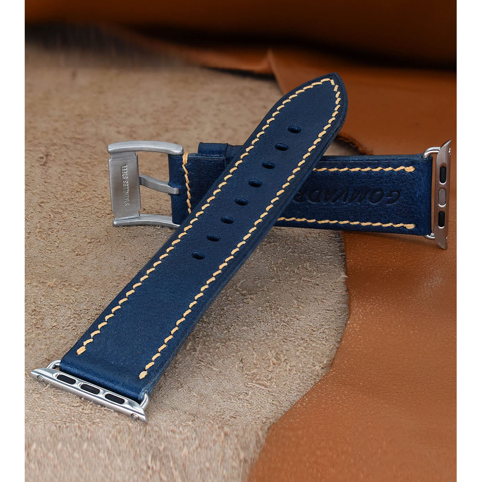 Premium Genuine Leather Apple Watch Band - Compatible with 38mm/40mm/41mm & 42mm/44mm/45mm Models - Vintage Full Grain Leather Strap for Series 9/8/7/6/5/4/3/2/1/SE - Perfect for Business, Casual & Everyday Wear