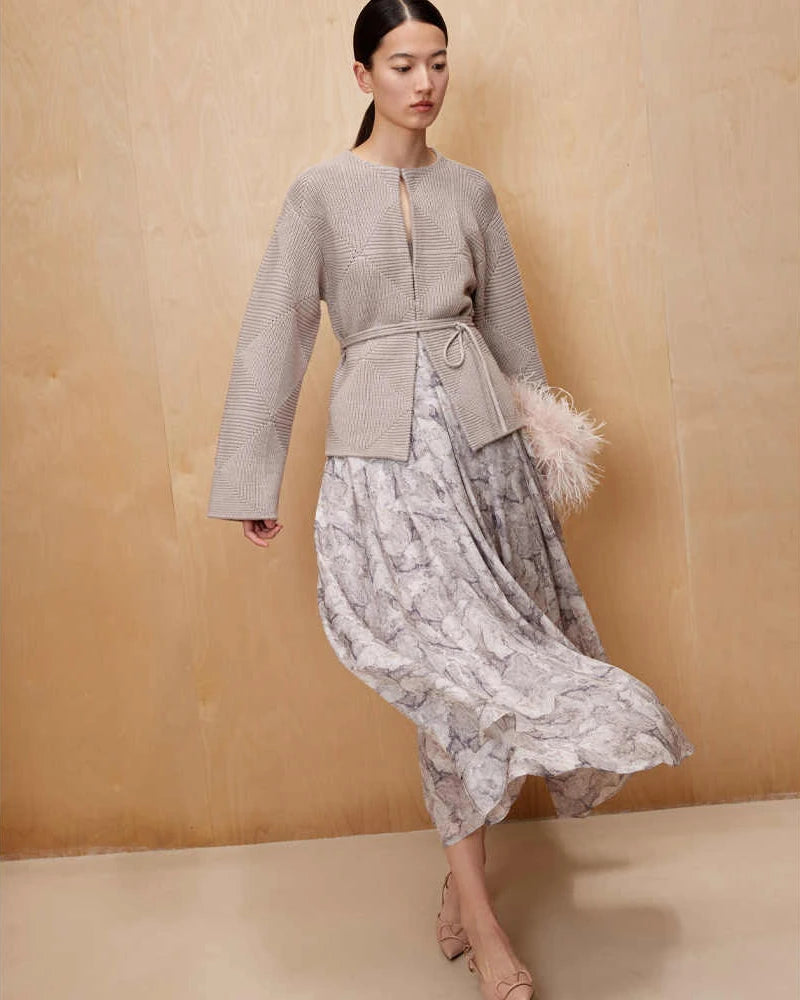 Elegant Marble Print Silk Maxi Skirt for Women - Flowy Long Skirt with High Waist - Perfect for Weddings, Parties & Boho Fashion