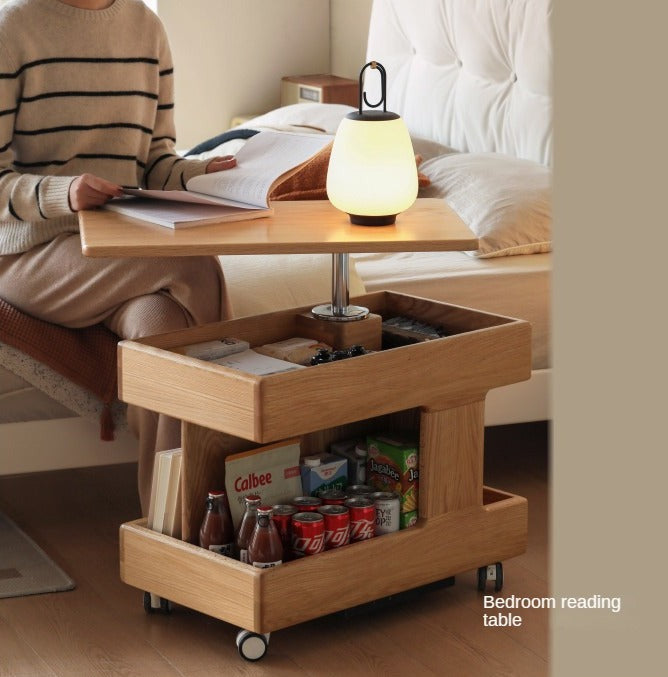 Premium Solid Wood Rotating Mobile Side Table - Oak, Cherry, Black Walnut | Modern End Table for Living Room, Bedroom, Office & Small Spaces