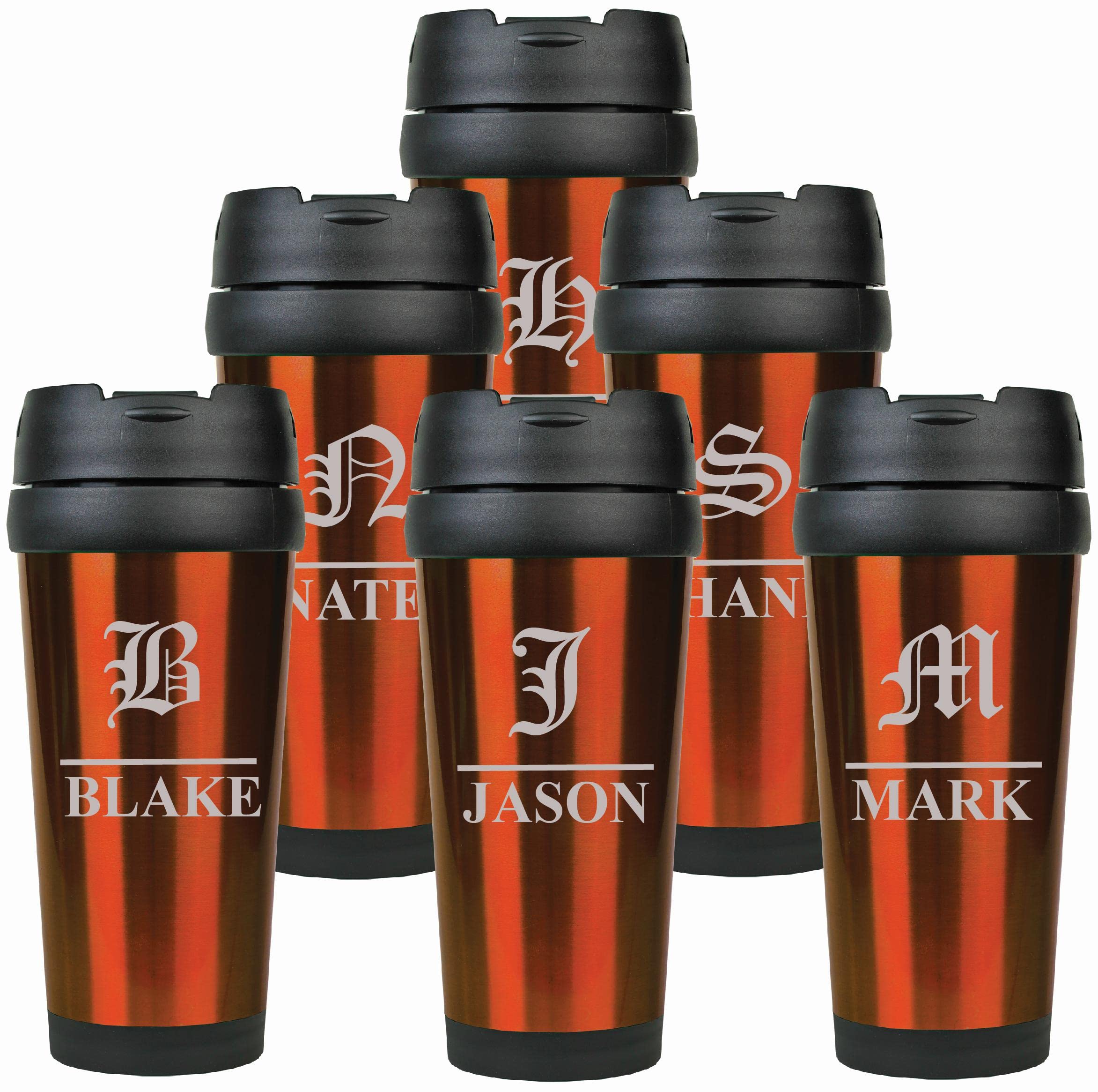 Personalized Travel Mug Set of 5 - Engraved Stainless Steel Tumbler for Groomsmen, Best Man, Boyfriend, Father, Husband - Wedding, Anniversary & Holiday Gifts - Perfect for Coffee, Tea & Outdoor Adventures