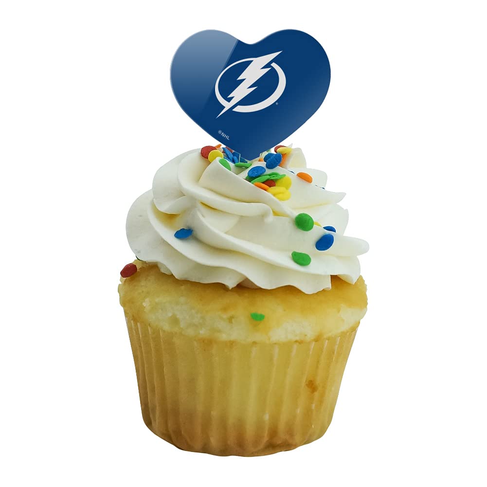 Tampa Bay Lightning Logo Heart Love Cupcake Toppers - Set of 6 Decorations for Parties, Baking & Sports Themed Events