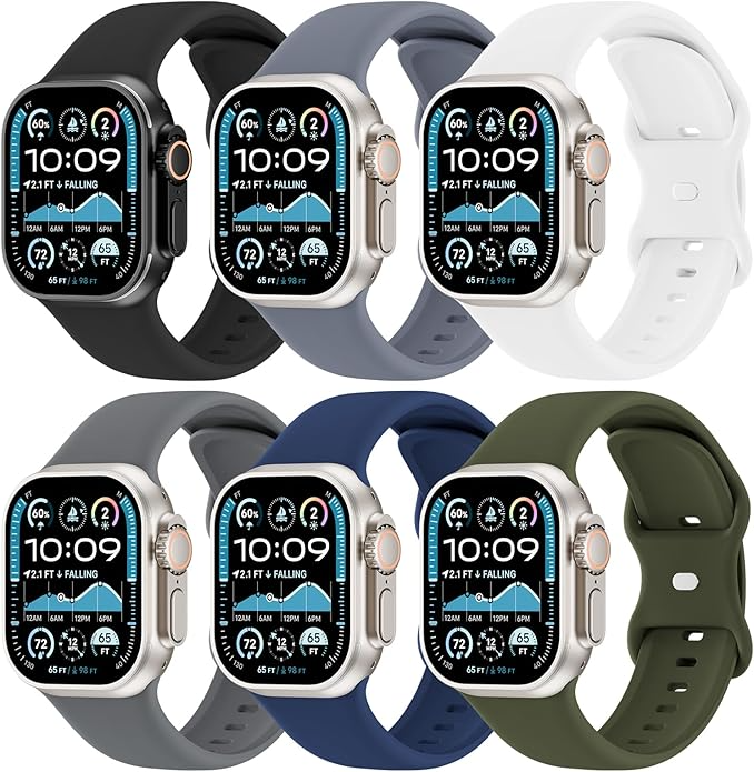 Premium Apple Watch Soft Silicone Sport Bands 6 Pack - Comfortable, Durable & Sweatproof Replacement Straps for Workout & Daily Use (Compatible with Series 1/2/3/4/5/6/7/8/SE) - Perfect for Running, Gym & Outdoor Activities