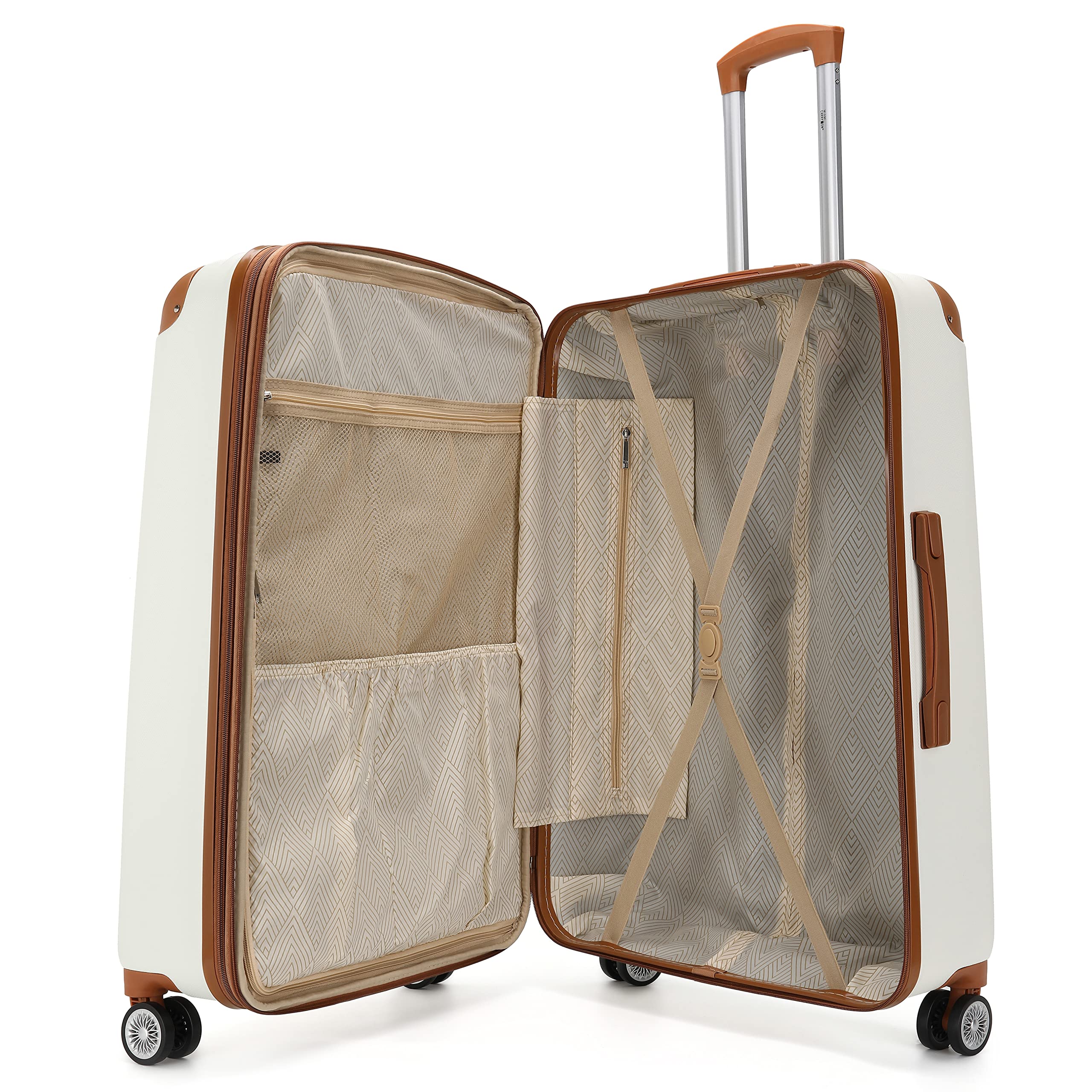 3-Piece White Expandable Plastic Retro Spinner Luggage Set - Lightweight & Durable Suitcase for Travel, Business Trips, and Vacations