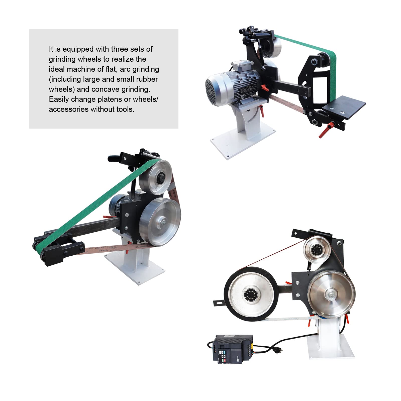 2HP Variable Speed Belt Sander & Knife Grinder - Vertical/Horizontal Industrial Belt Machine with 3 Grinding Wheels & Frequency Conversion (110V) - Perfect for Metalworking, Woodworking & Blade Sharpening