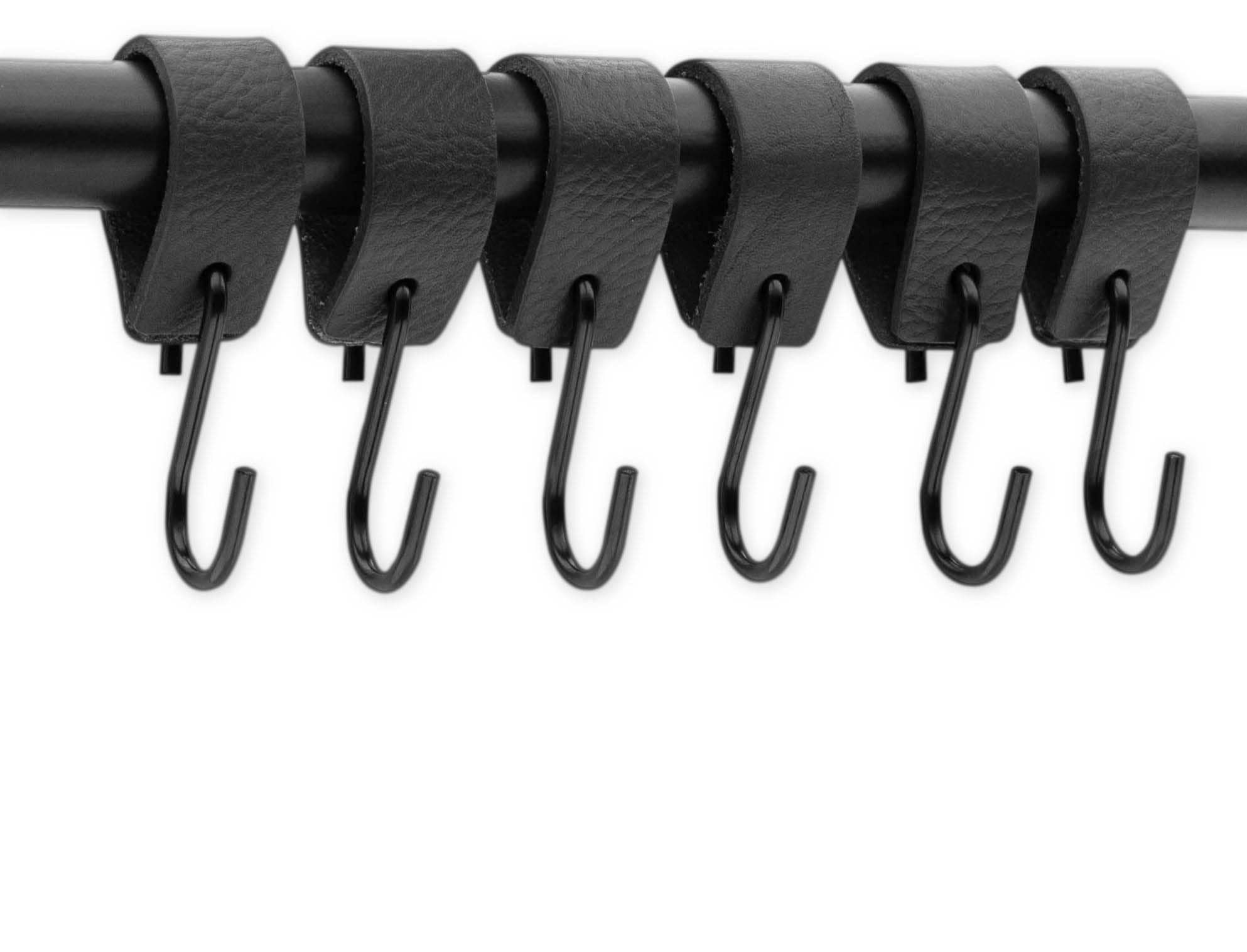 Brute Strength Multifunctional Leather S-Hooks (6-Pack) - Heavy Duty Anthracite Black Coat & Kitchen Hooks for Hanging Coats, Bags, Towels & Utensils - Durable S-Shaped Leather Hooks for Home & Office Organization