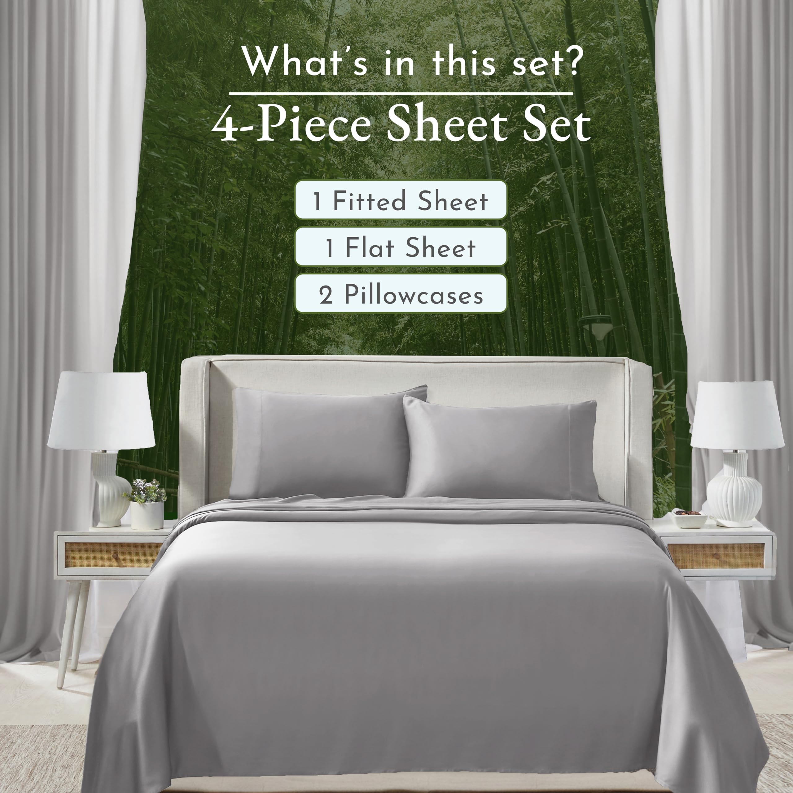 California Design Den Rayon from Bamboo Sheets King Size Set - Luxury Cooling Bed Sheets for King Size Bed with Deep Pockets, Durable Silk-Like Soft Bedding Set - Silver Gray - Perfect for Hot Sleepers & Summer Nights