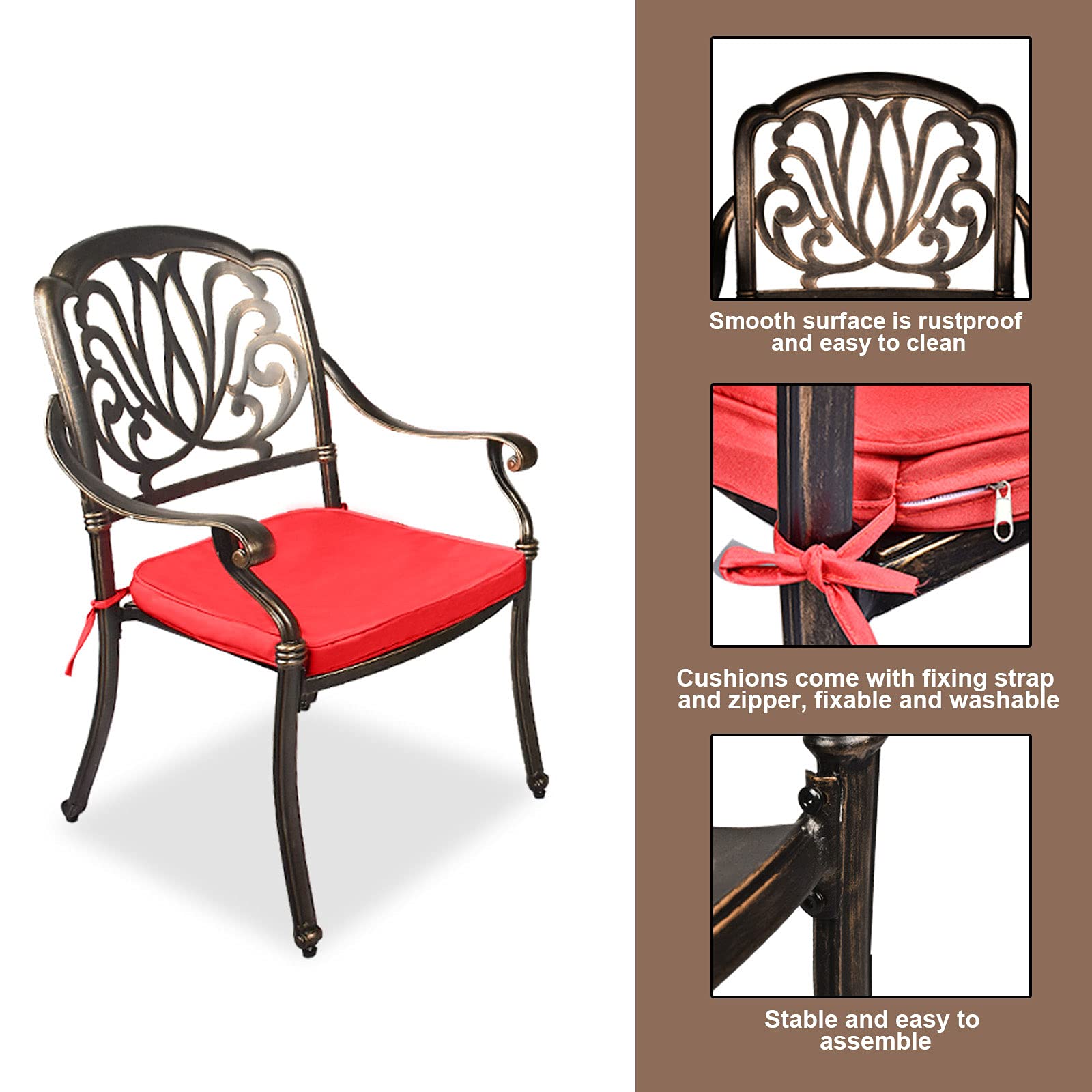 TITIMO 5-Piece Cast Aluminum Outdoor Patio Dining Set with Cushions - 35.4