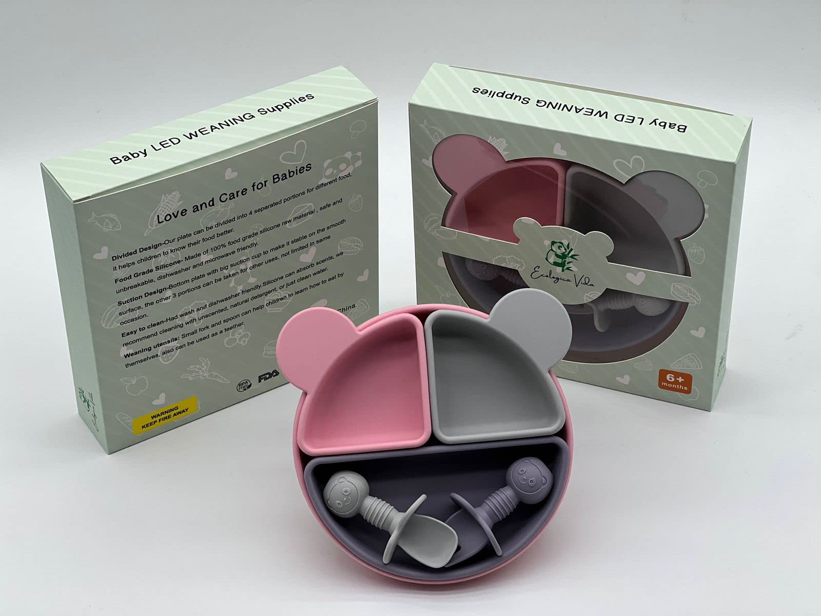 MIX COLOR SILICON BABY FEEDING SET - Baby Led Weaning Supplies, Toddler Eating Utensils, Soft Spoon & Bowl for Infants (Pink Grey Purple) - Perfect for Home, Travel & Daycare