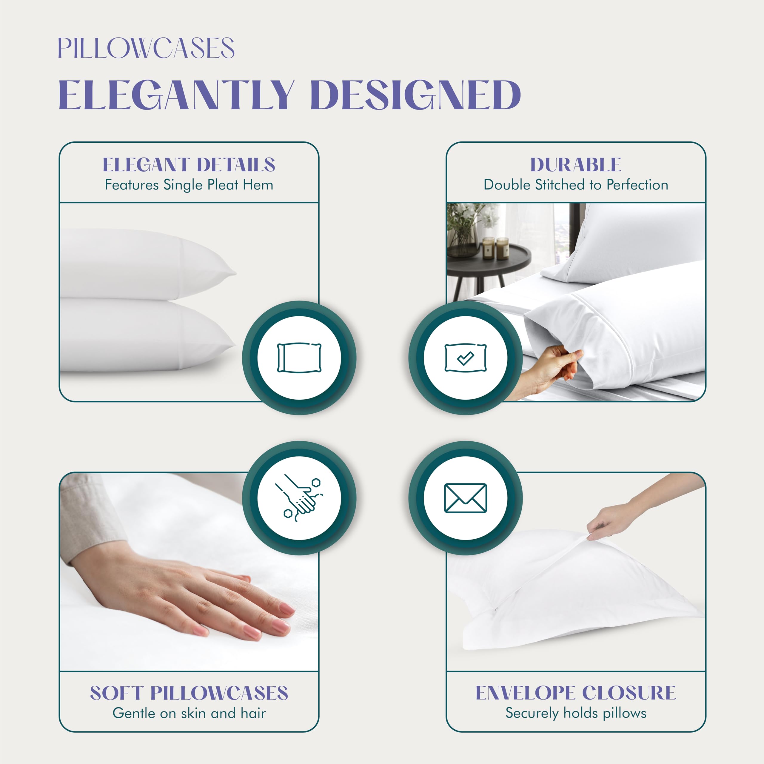 Premium 100% Egyptian Cotton Pillowcase Set of 2 - Luxury 1500 Thread Count Sateen Standard/Queen Size Beige Pillow Covers | Silky Soft Breathable Linen Pillow Cases for Bedroom, Hotel & Home Decor (Fits Standard & Queen Pillows)
