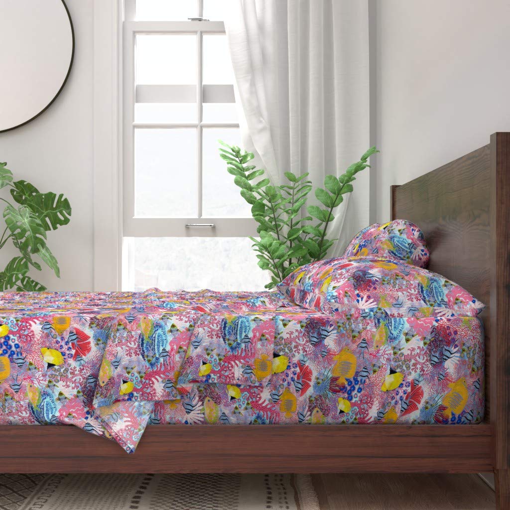 100% Cotton Twin 3-Piece Sheet Set | Coral Reef Underwater Ocean Print Bedding with Endangered Sea Species Design | Perfect for Beach House, Kids Room & Coastal Decor