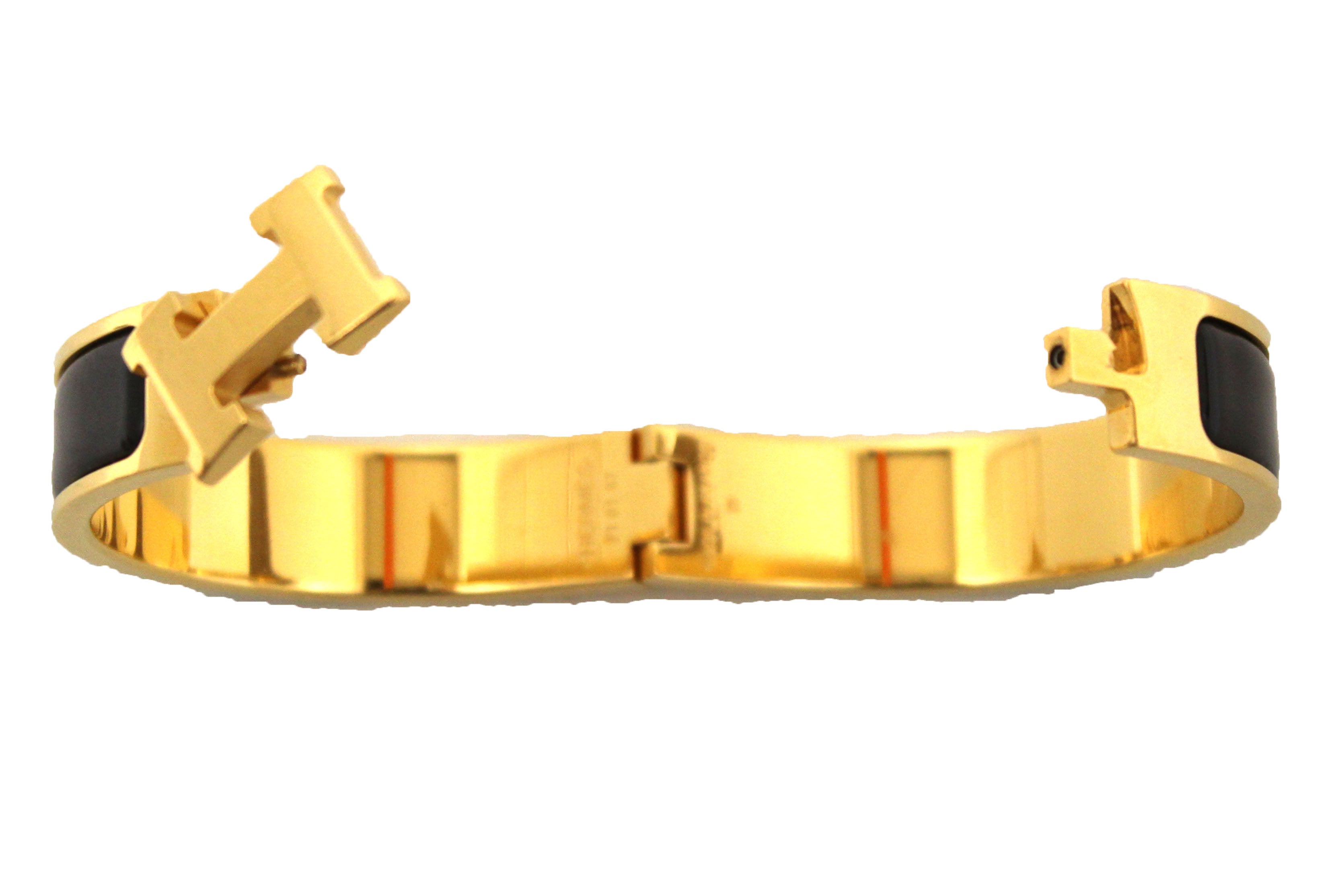 Authentic Hermes Black Enamel Gold Plated Clic Clac H PM Bangle Bracelet - Luxury Fashion Jewelry for Women, Perfect Gift for Birthday & Anniversary