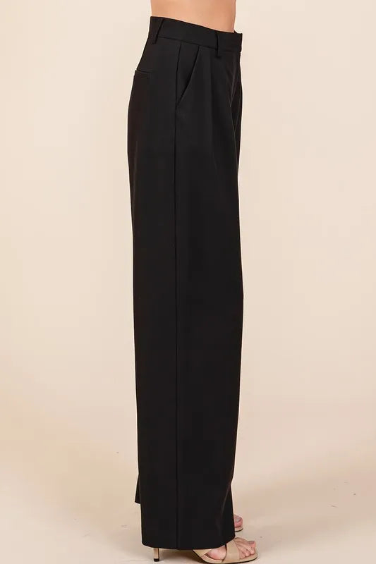 Black Pintuck Detail High Rise Pants for Women - Slimming Tailored Work Pants, Office Wear & Business Casual Outfits