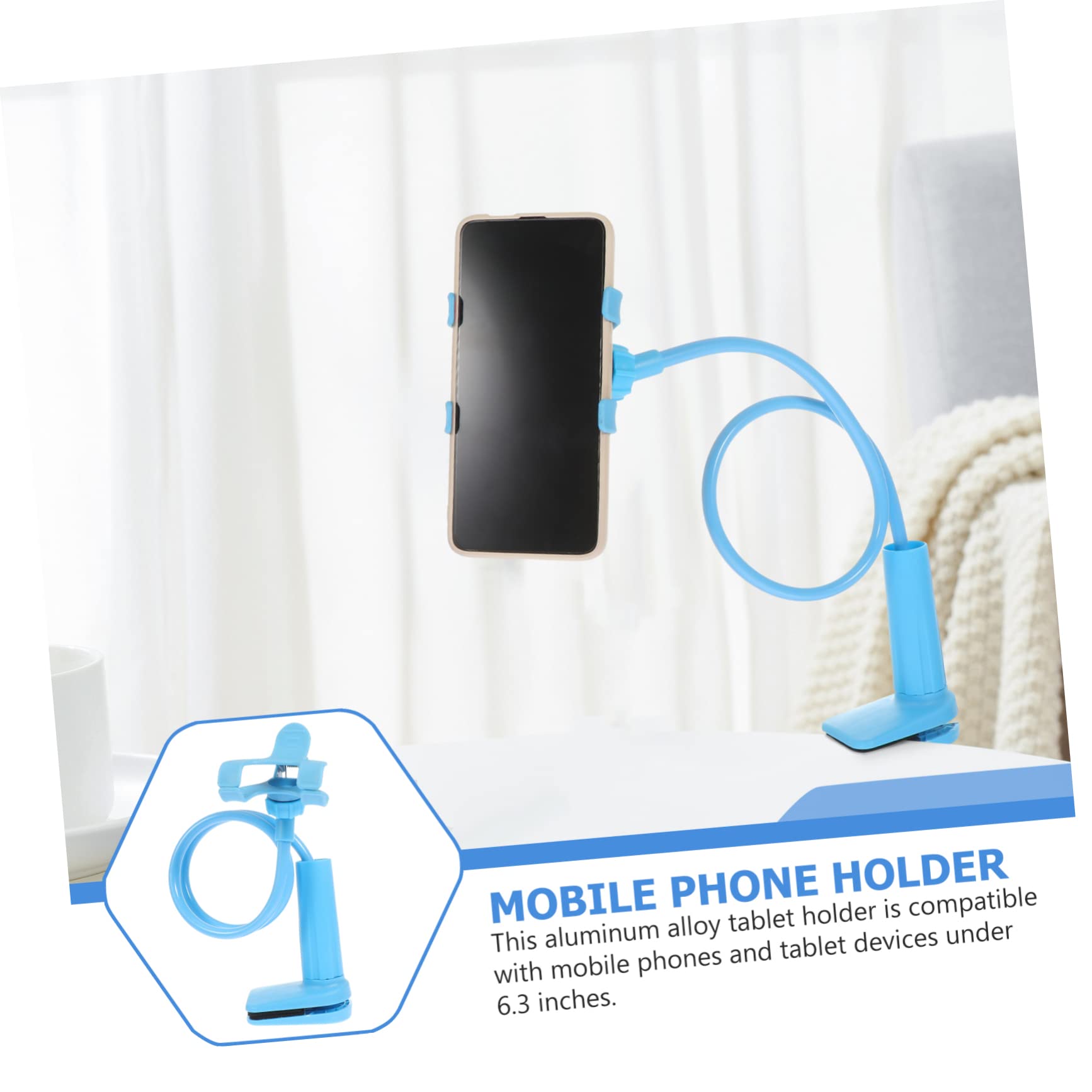 Sturdy Dual Clamp Phone Stand Holder for iPhone, iPad, Tablet - Adjustable & Portable Blue - Perfect for Desk, Office, Video Calls, Cooking, Reading & Hands-Free Viewing