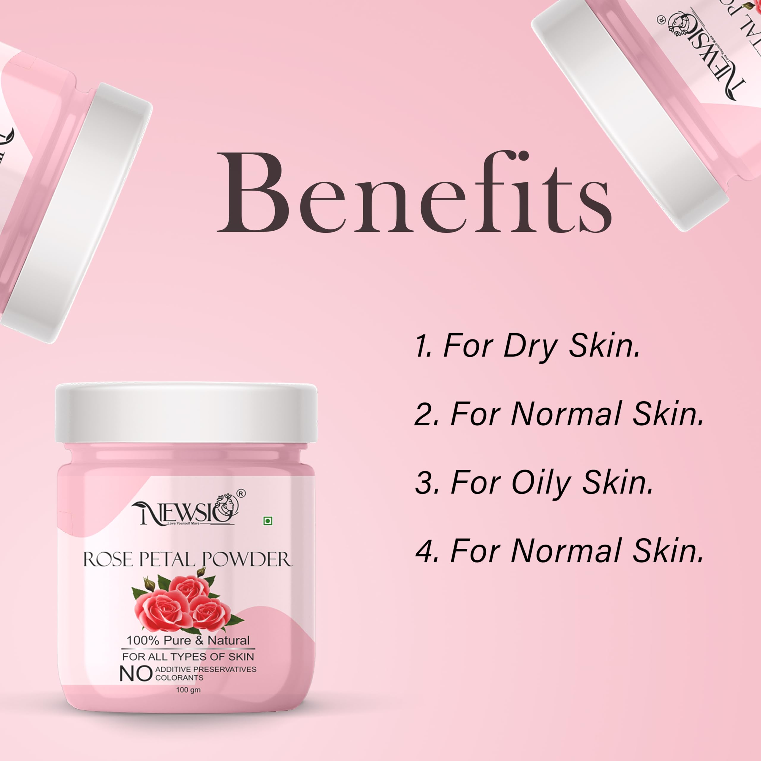 Newsio Pure Rose Petals Powder - 100gm Face Mask for Glowing Skin | Deep Cleansing, Acne Treatment & Brightening | Natural Skincare for Soft, Pinkish Complexion | Perfect for Daily Facial Routine & Spa Treatments