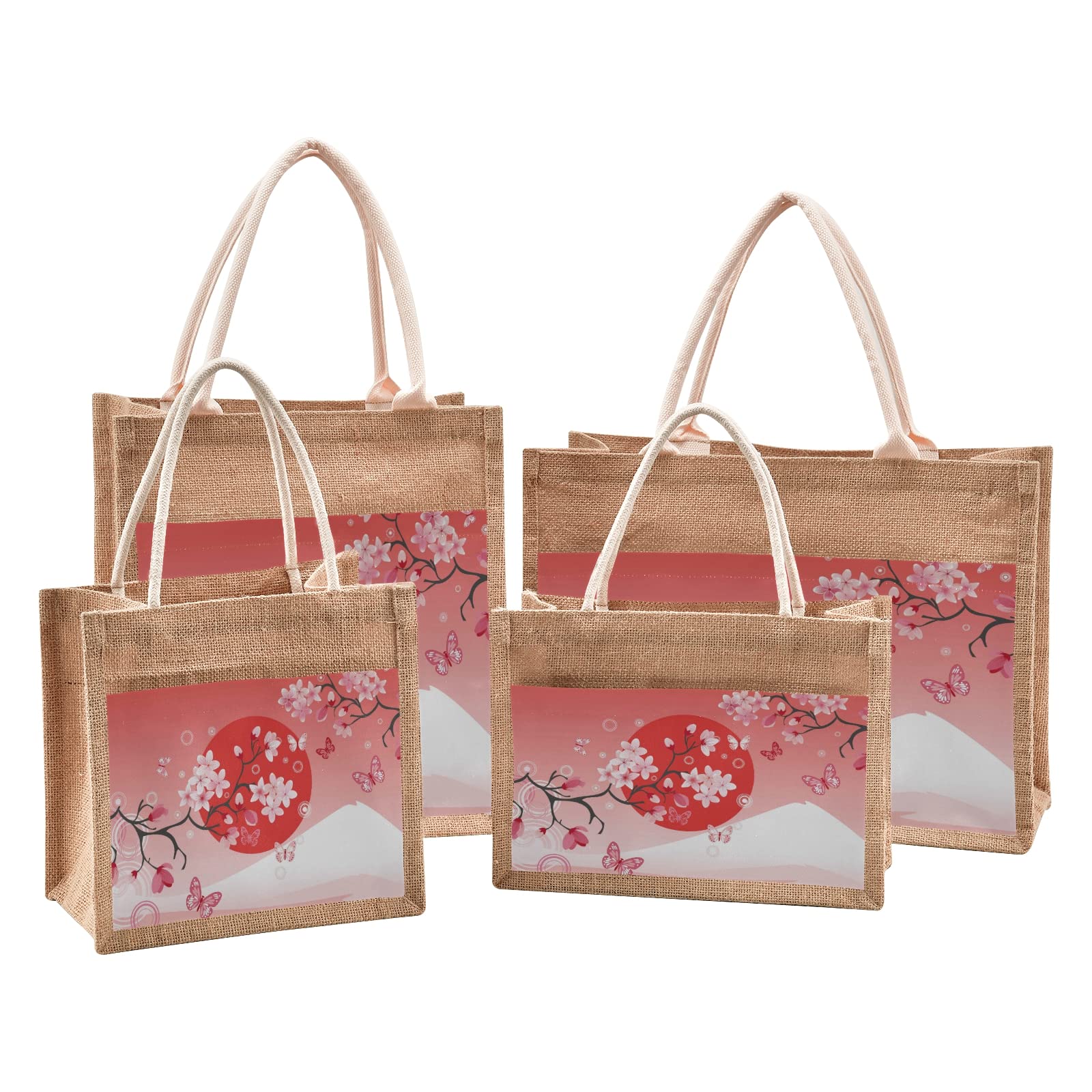 ALAZA Japanese Cherry Blossom Butterfly Jute Tote Bag for Women - Eco-Friendly Grocery Shopping & Beach Tote with Handles - Perfect for Outdoor Travel, Picnics & Farmers Market