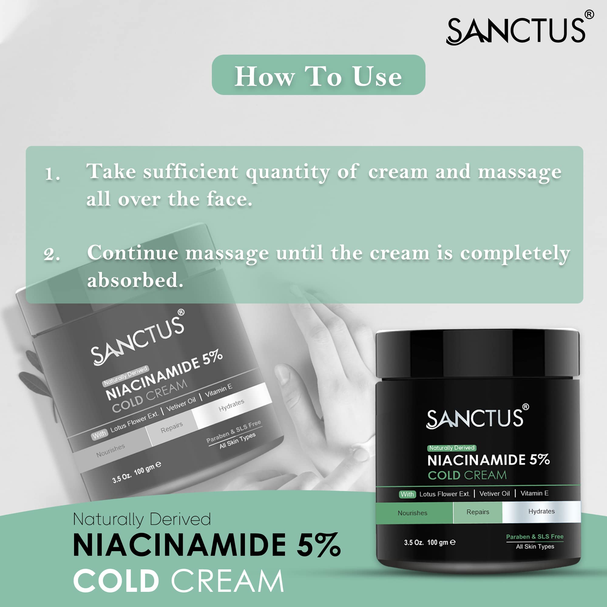 Niacinamide 5% Moisturizing Cold Cream - Organic, Non-Sticky Face Cream for Hydration & Skin Repair - 100g | Perfect for Dry, Sensitive Skin & Nighttime Skincare Routine