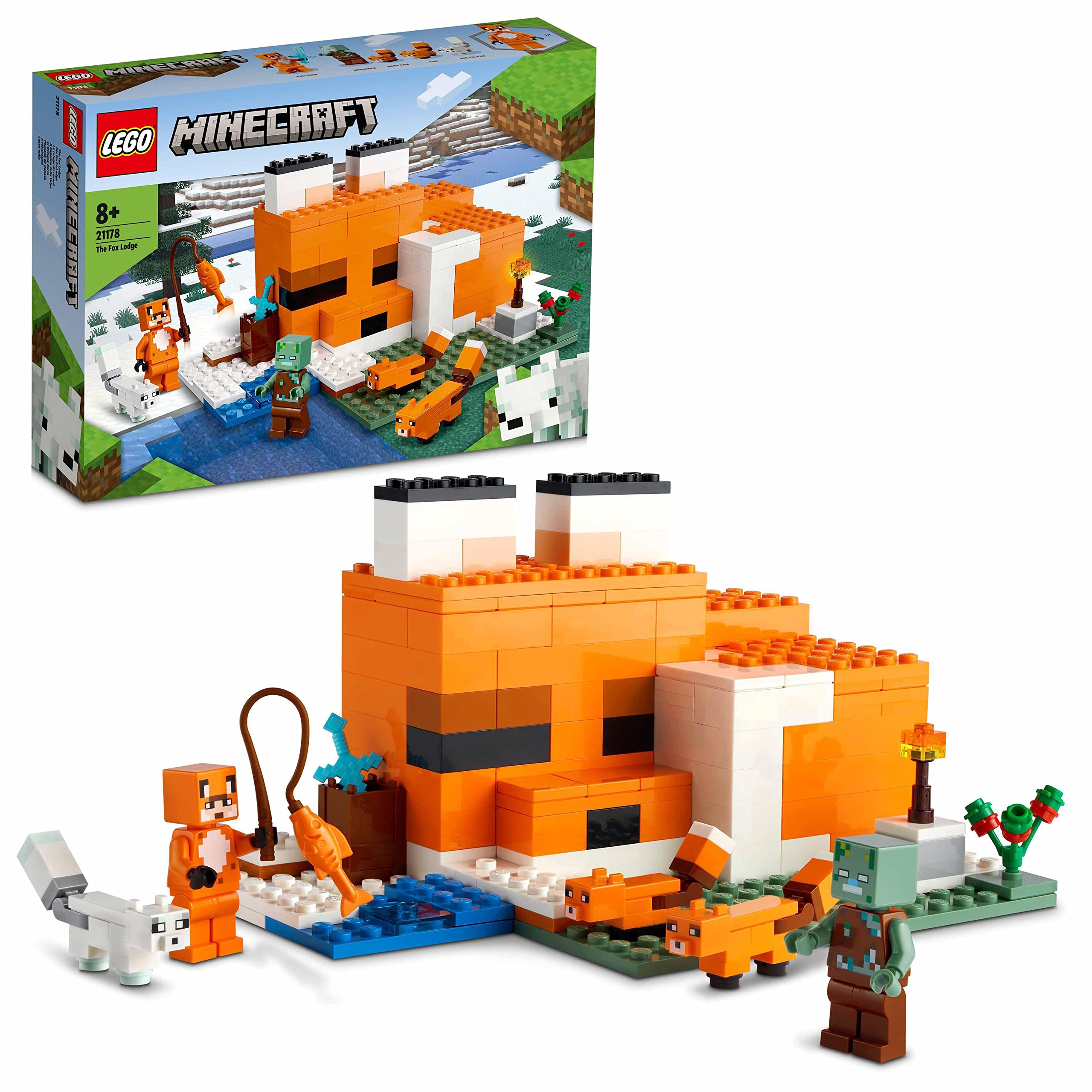 LEGO 21178 Minecraft The Fox Lodge Building Toy Set with Animal & Zombie Figures - Creative Construction Kit for Kids Ages 8+ | Perfect for Minecraft Fans, Birthday Gifts & Interactive Playtime