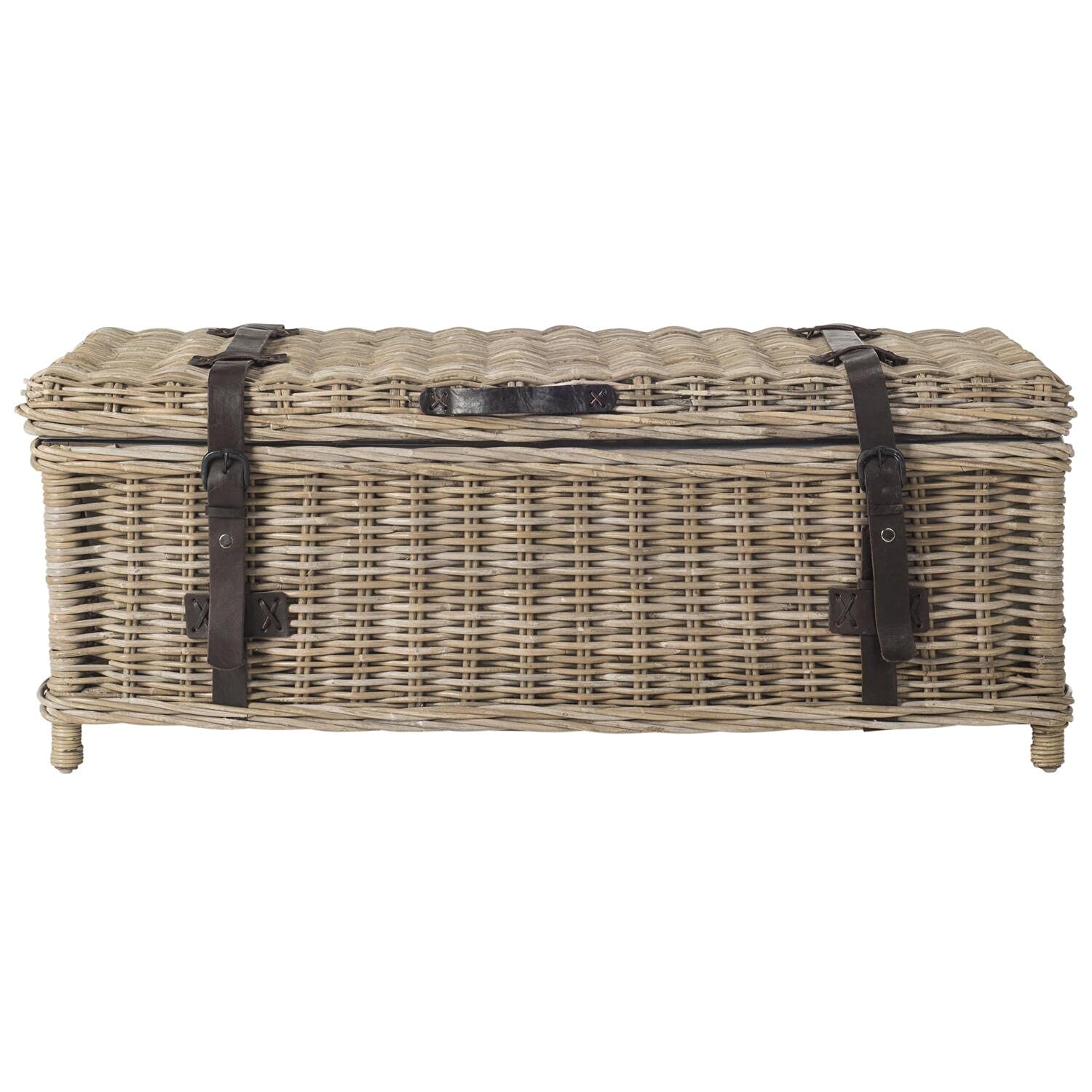 SAFAVIEH Navarro White Rattan Coffee Table - Modern Round Side Table for Living Room, Bedroom, Patio - Natural Woven Rattan Accent Table with Glass Top - Perfect for Home Decor, Lounge, and Outdoor Use