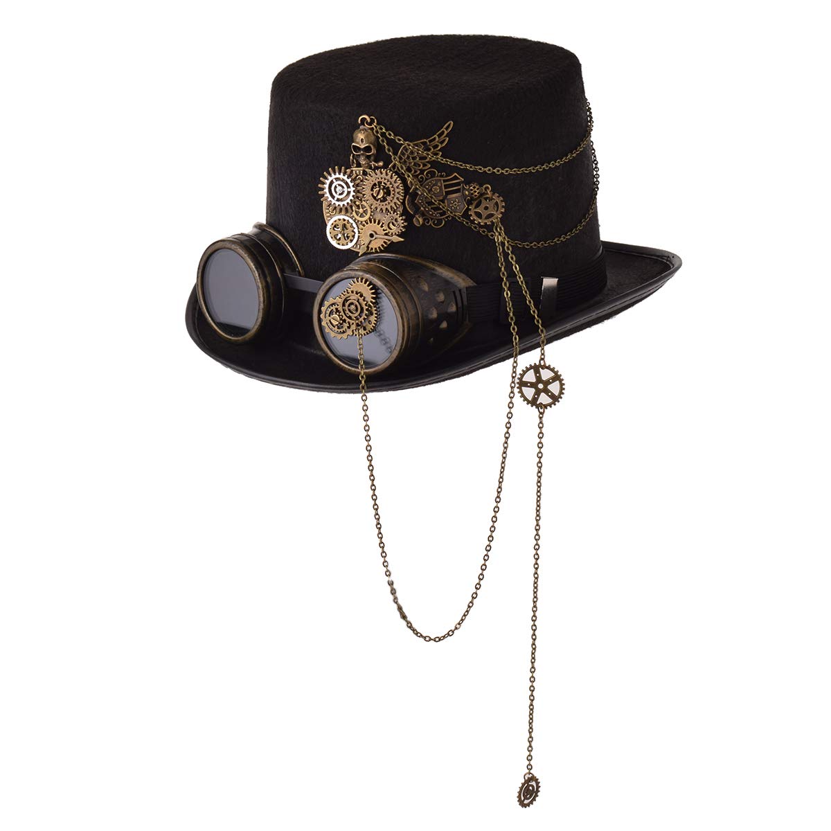 Stylish COSDREAMER Unisex Gothic Steampunk Top Hat with Goggles - Victorian Era Costume Accessory for Halloween, Cosplay, LARP & Themed Parties