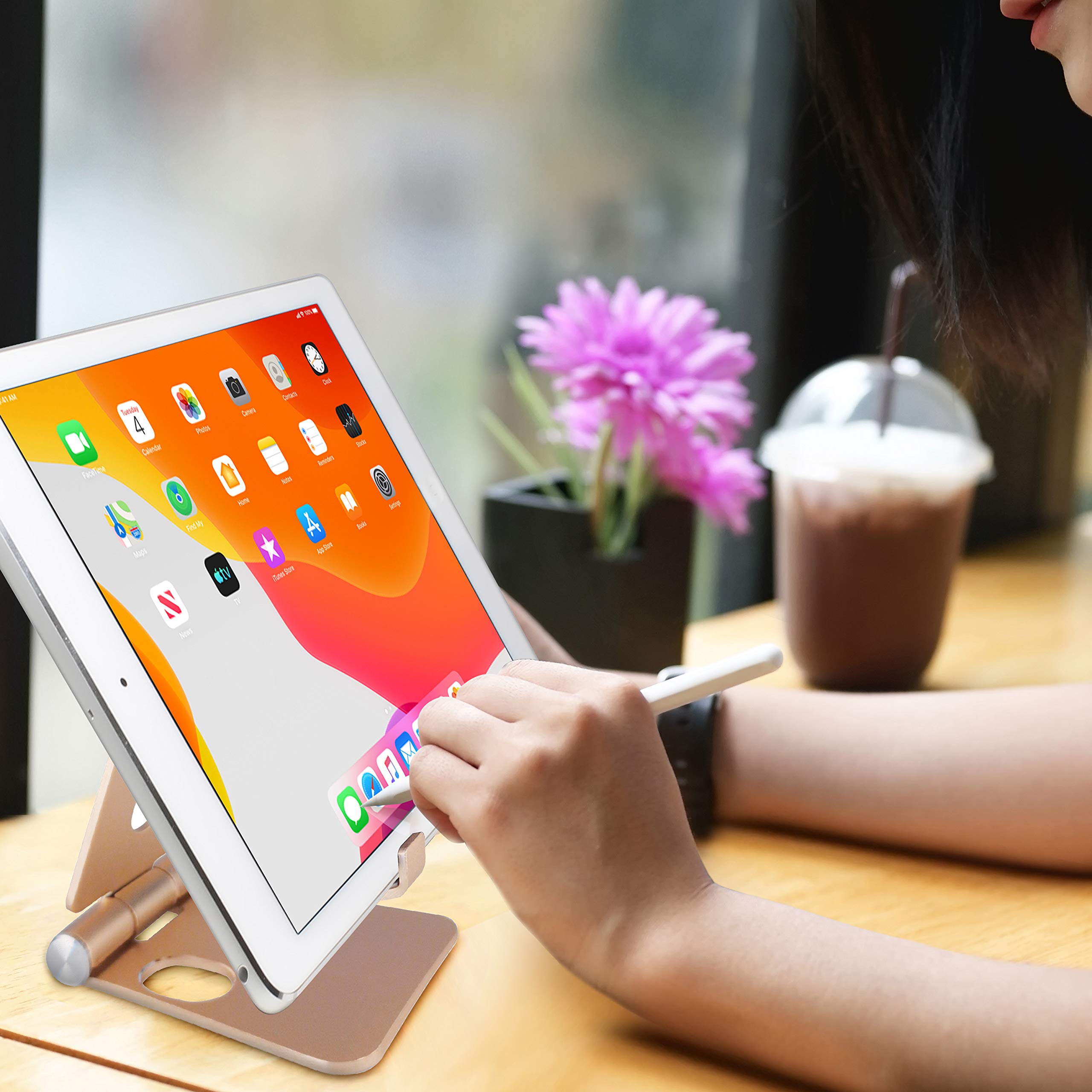 Aduro U-Rise XL Adjustable Aluminum Tablet Stand - Foldable Phone & iPad Holder for iPhone 11/12/13, iPad Pro 11/12.9, Air 10.5/10.9, Mini 4/5/6, Samsung Galaxy Tab, Kindle E-Reader (4-12 inch) - Gold | Perfect for Home Office, Bed, Kitchen & Travel Use