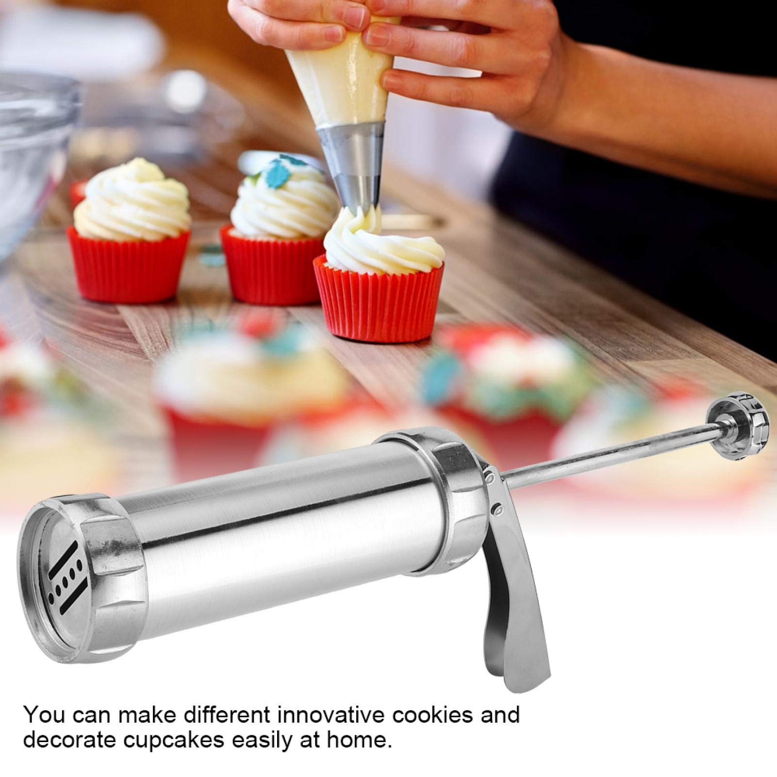 Premium Stainless Steel Cookie Press Maker Kit - 20 Decorative Stencil Discs & 4 Nozzles for Baking, DIY & Cake Decorating (5.51x8.27x2.17in) - Perfect for Holiday Cookies, Wedding Favors & Home Baking Gifts