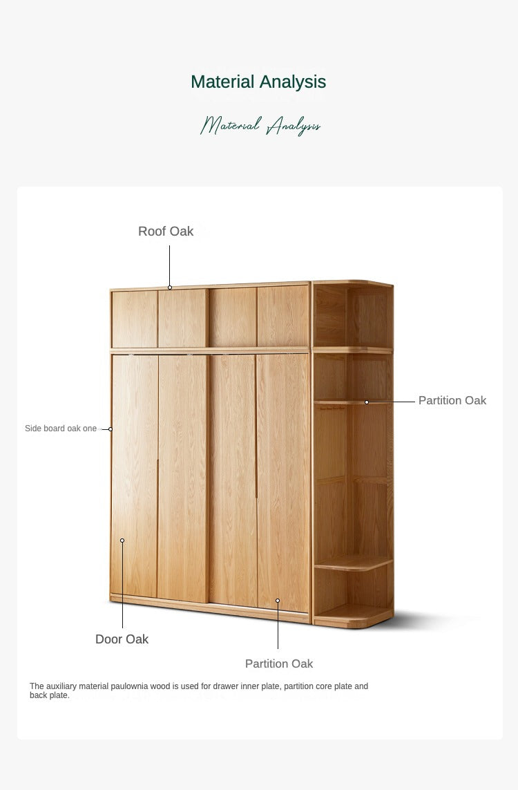 Solid Oak Wood Sliding Door Wardrobe - Durable & Stylish Closet Storage for Bedroom, Living Room, and Office Organization