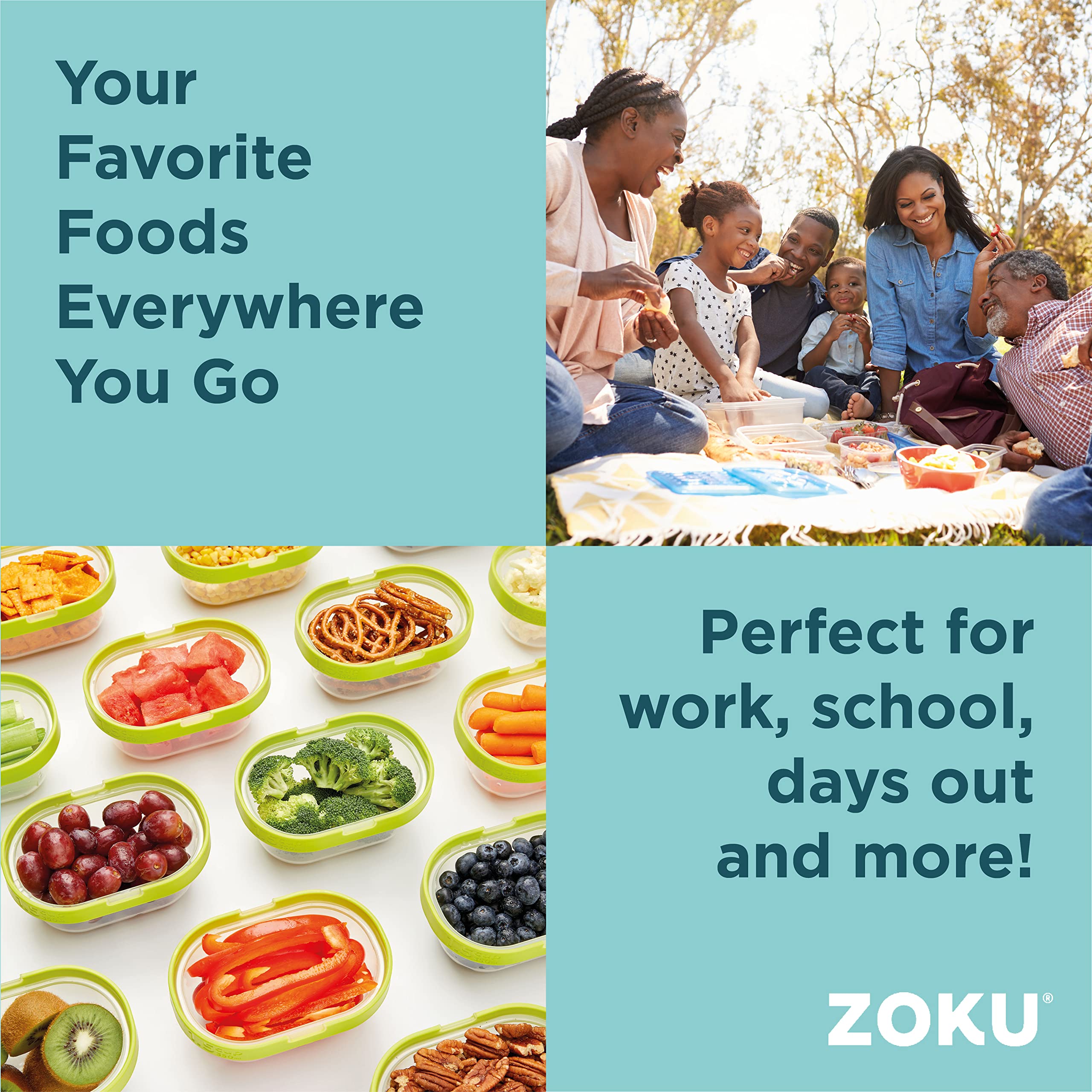 ZOKU 1.5-Cup Airtight Food Storage Containers with Lids - Set of 2 BPA-Free Reusable Snack Containers for Kitchen, Meal Prep & On-the-Go (Neat Stack, 4-Piece) - Perfect for Leftovers, Lunches & Office Snacks