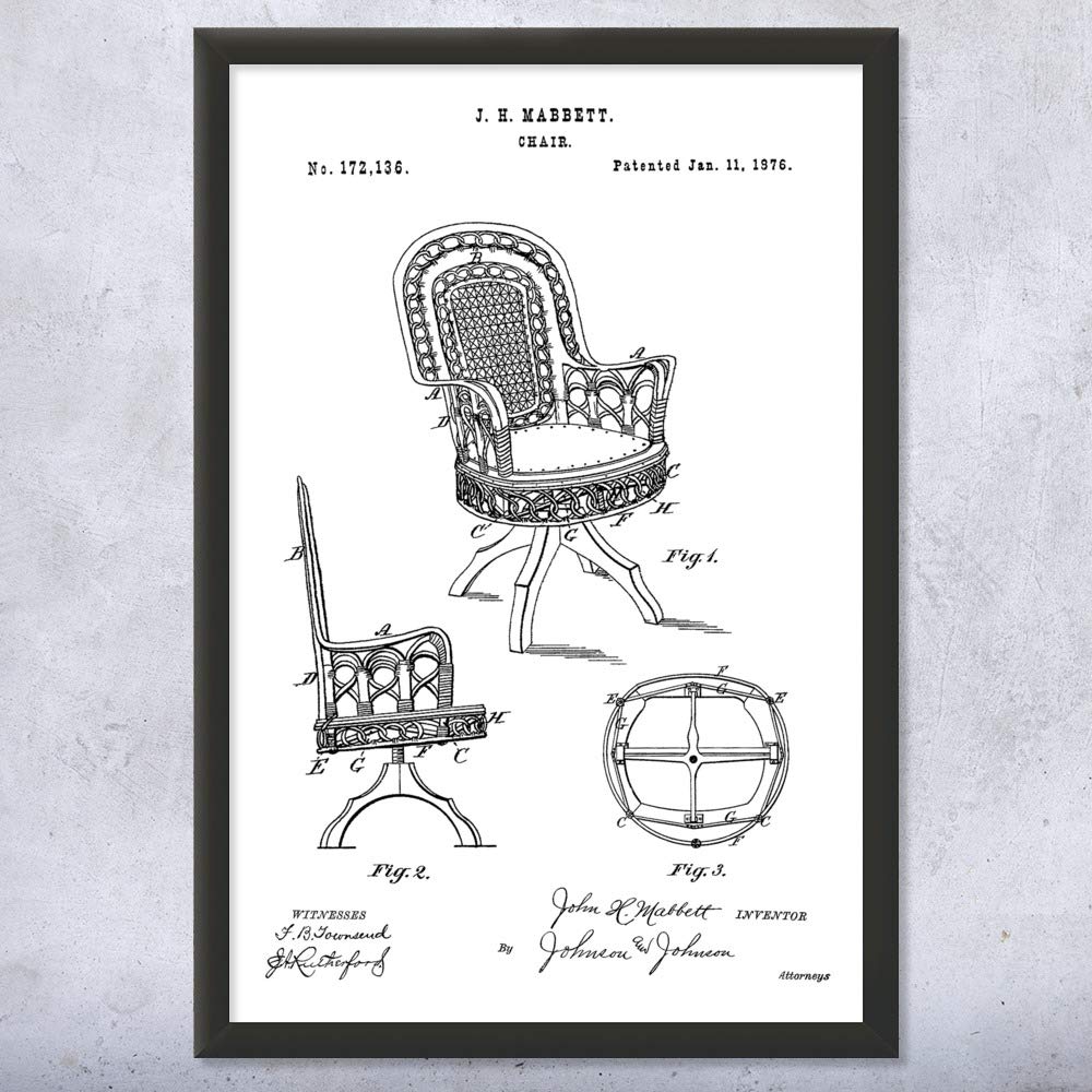Vintage Framed Rattan Chair Print - Black & White Wicker Chair Art (9x12) - Unique Collector's Gift & Home Decor for Patio, Living Room, or Office - Perfect for Thrift Shop Lovers & Furniture Makers