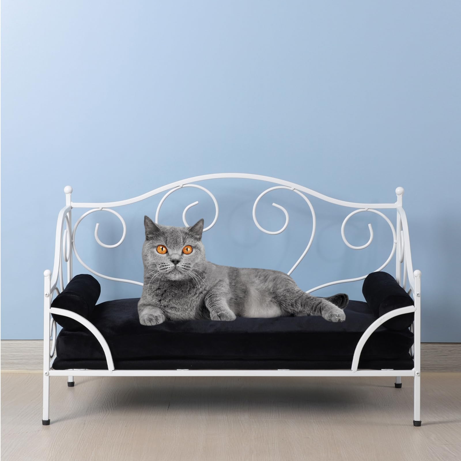 Premium Dog Sofa Bed with Removable Thick Cushion - White Metal Frame Pet Bed for Small Dogs - Breathable Summer Design - Perfect for Living Room, Bedroom & Pet-Friendly Spaces (White)