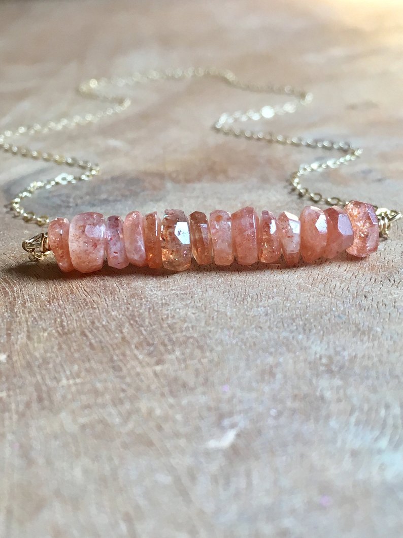Sunstone Bar Necklace - 14K Gold or Sterling Silver Pendant for Women | Boho Chic Jewelry for Everyday Wear & Special Occasions