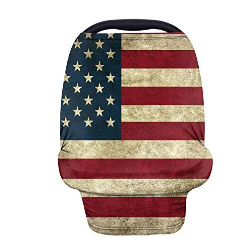 Vintage American Flag Print Nursing Cover - Breathable Breastfeeding Cover & Infant Car Seat Canopy - Durable Patriotic Design for Moms & Babies - Perfect for Nursing, Travel, and Outdoor Activities