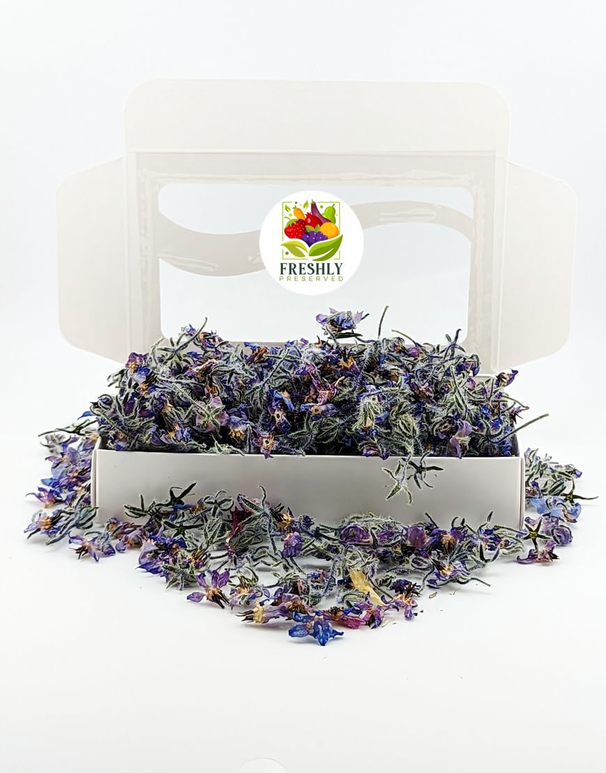 Organic Freeze-Dried Borage Flowers - 0.2 oz Pack (30+ Dried Edible Flowers) | Cake Decorations, Cocktail Garnish, Floral Tea & Culinary Uses | Non-GMO, Preservative-Free Edible Flowers for Baking, Mixology & Healthy Beverages