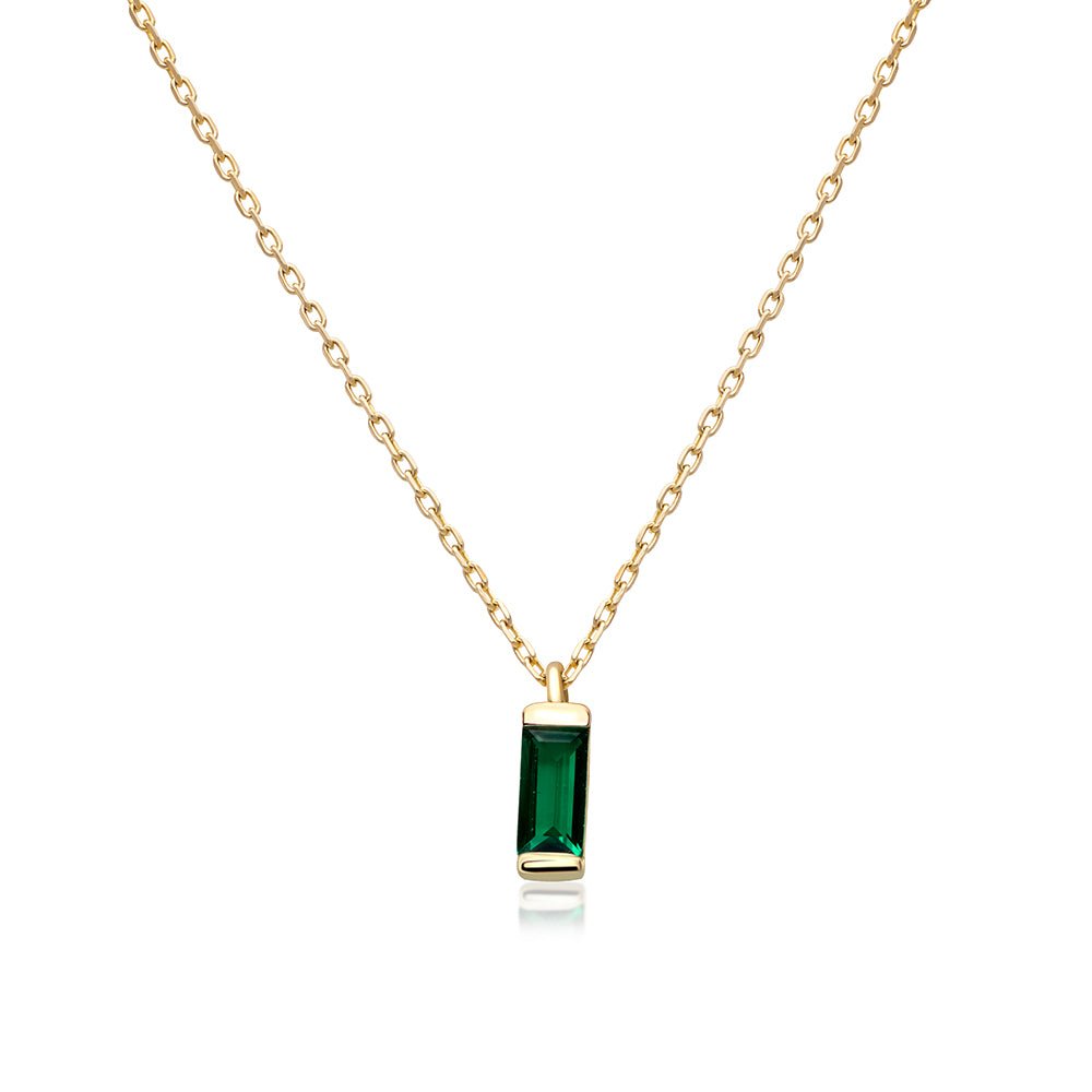 14K Solid Yellow Gold Emerald Baguette Necklace - Elegant Dainty Jewelry for Women, Perfect for Weddings, Parties & Everyday Wear