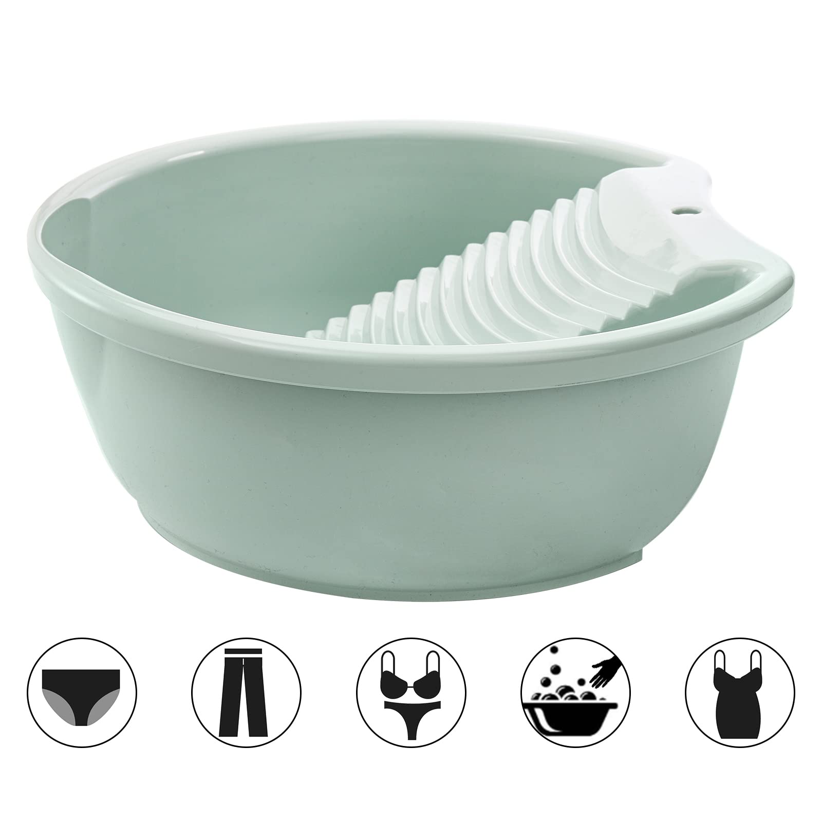 SOUJOY 2 Pack Plastic Washboard Basin - Non-Slip Hand Washing Tub with Built-in Washboard for Delicate Laundry | Portable for Home, Camping & Travel (Ideal for Socks, Underwear & Baby Clothes)