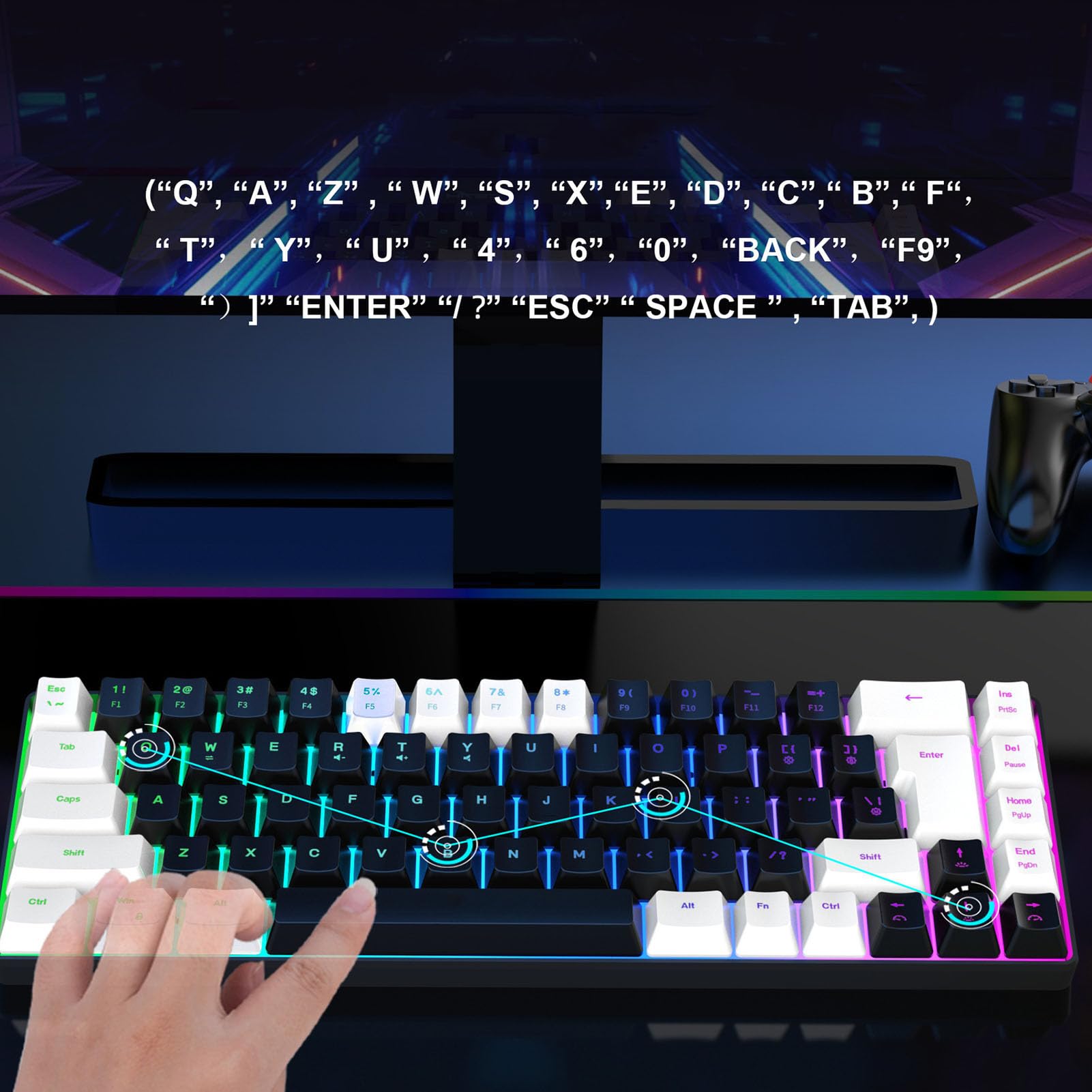 68-Key RGB Backlit Wired Gaming Keyboard - Compact USB Mechanical Keyboard with Ergonomic Design for PC & Desktop (White/Black) - Perfect for Esports, Gaming & Office Work
