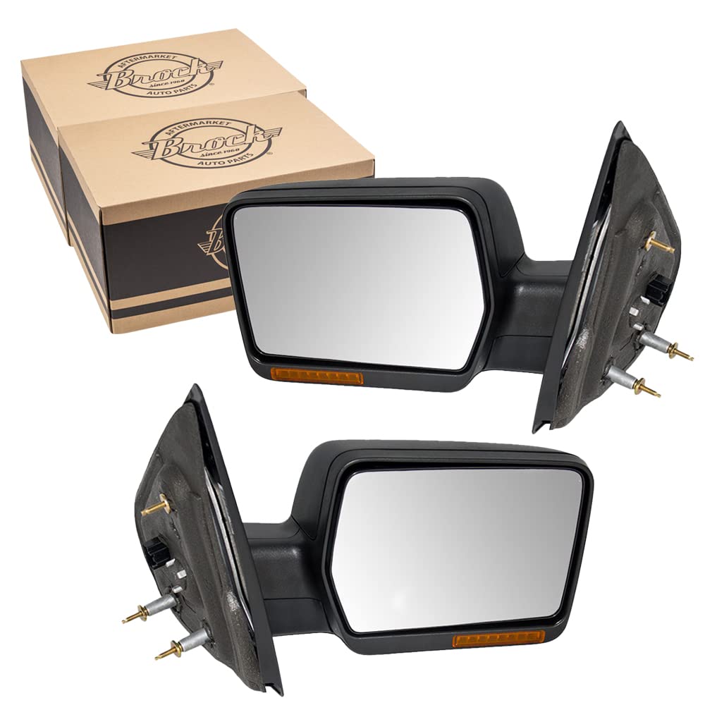 Brock Replacement Power Side Mirrors for 2007-2008 Ford F-150 - Textured Black Heated Signal Manual Folding Mirrors (Driver & Passenger) - Perfect for Off-Roading, Towing & Daily Commuting